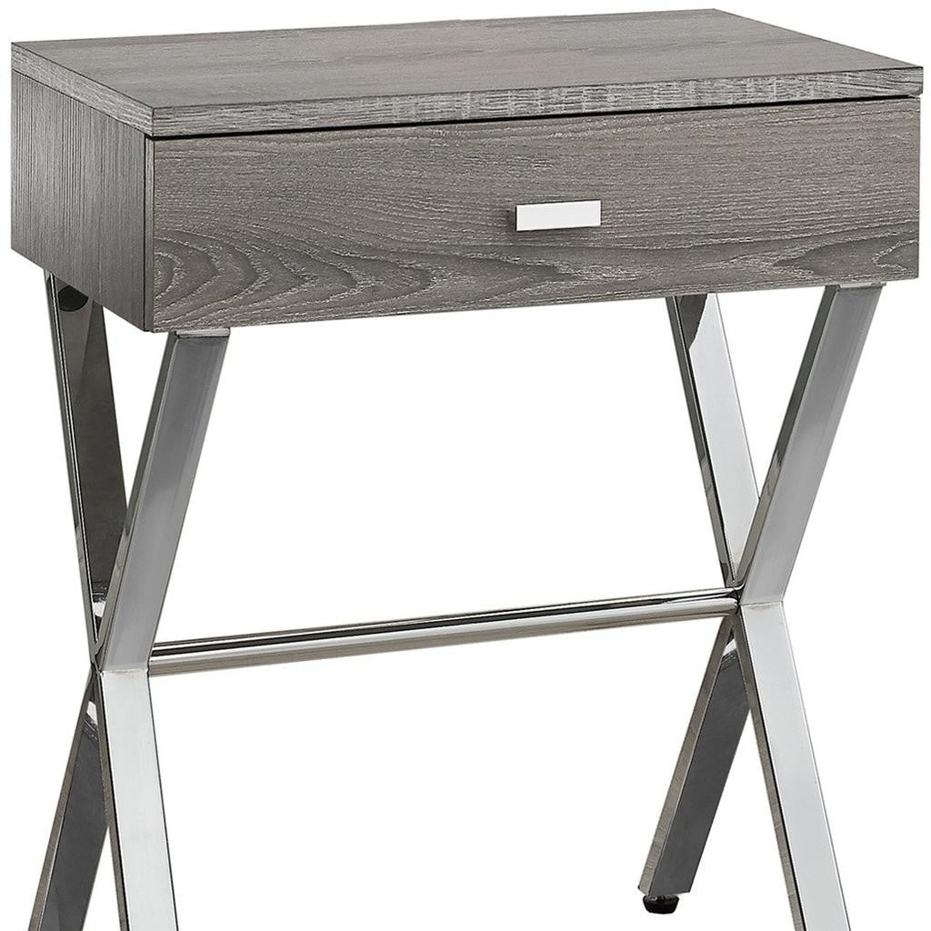 22" Silver And White Wood And Metal End Table With Drawer-End-Side Tables-DECOROLALA