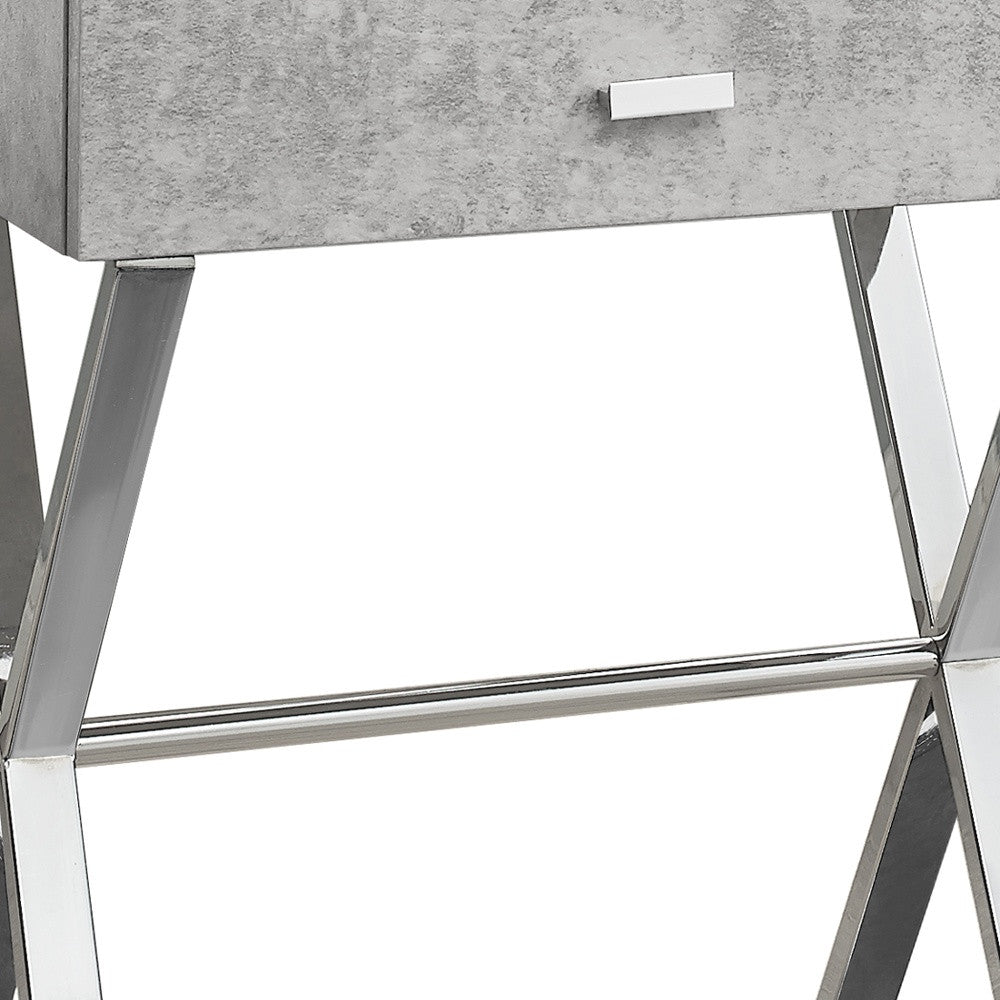 22" Silver And White Wood And Metal End Table With Drawer-End-Side Tables-DECOROLALA