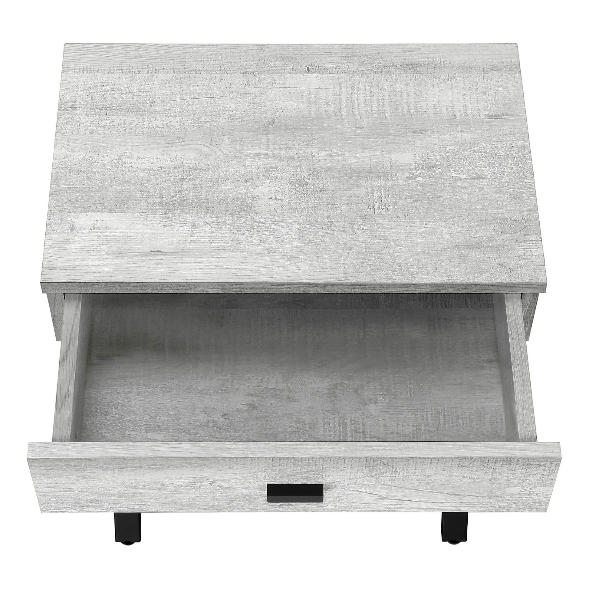 22" Silver And White Wood And Metal End Table With Drawer-End-Side Tables-DECOROLALA