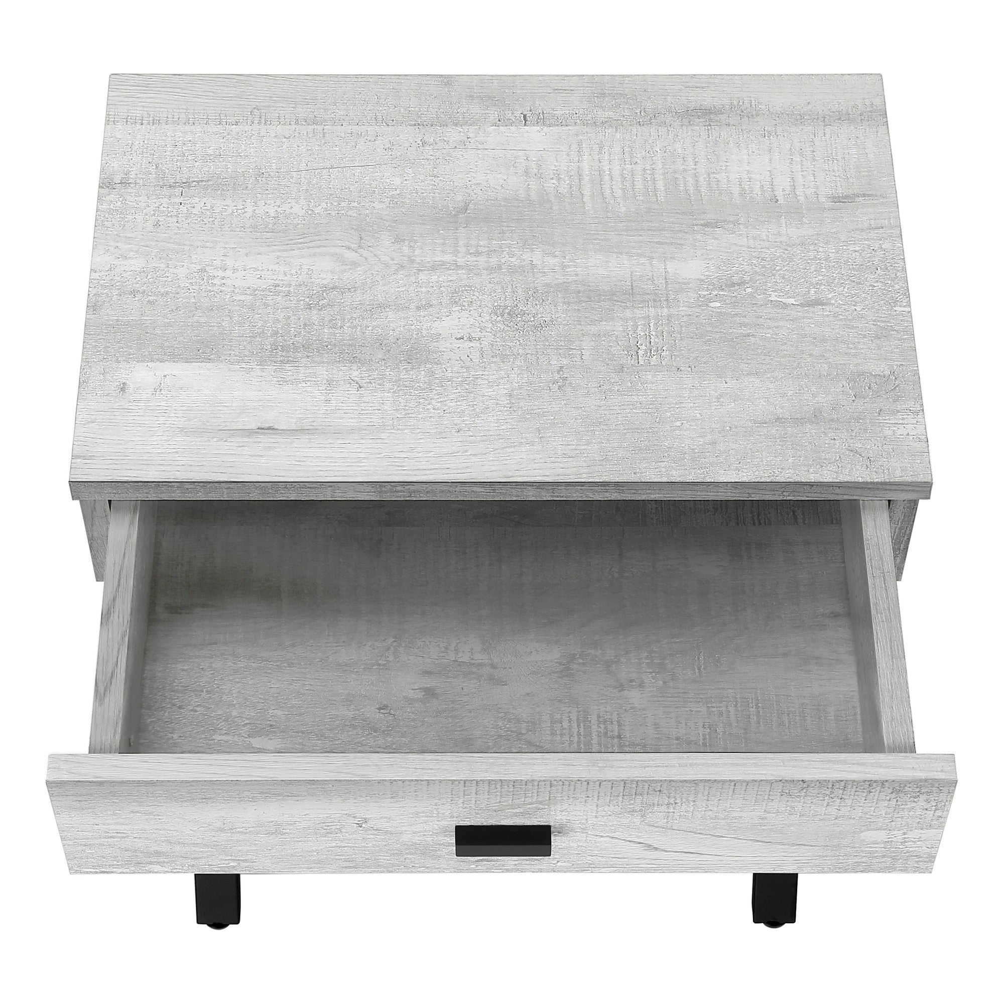 22" Silver And White Wood And Metal End Table With Drawer-End-Side Tables-DECOROLALA