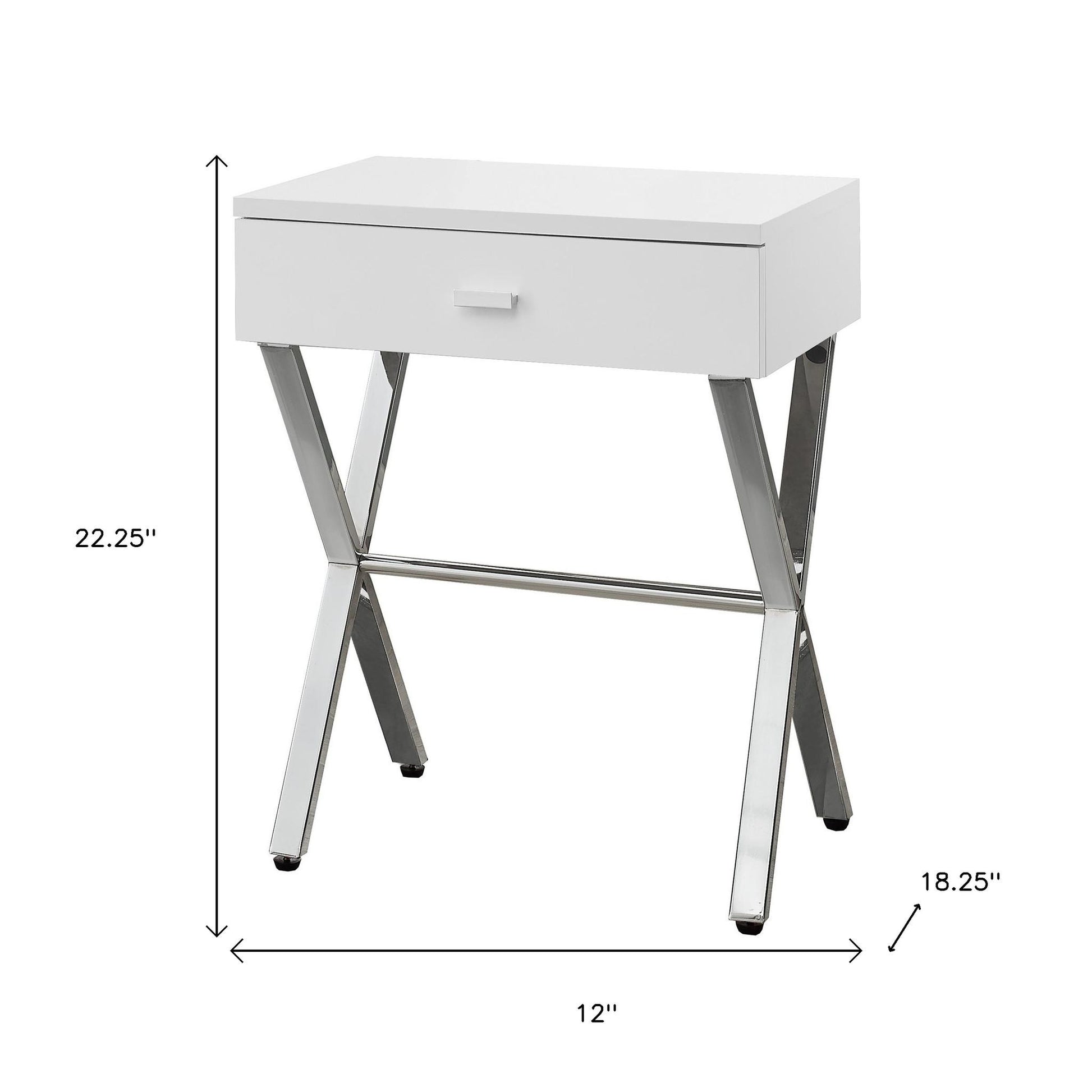 22" Silver And White Wood And Metal End Table With Drawer-End-Side Tables-DECOROLALA