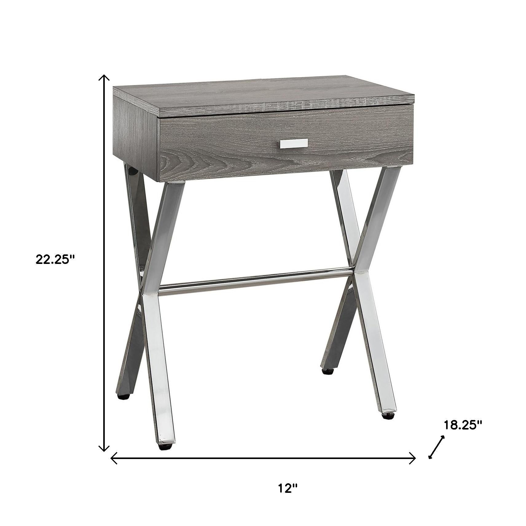 22" Silver And White Wood And Metal End Table With Drawer-End-Side Tables-DECOROLALA