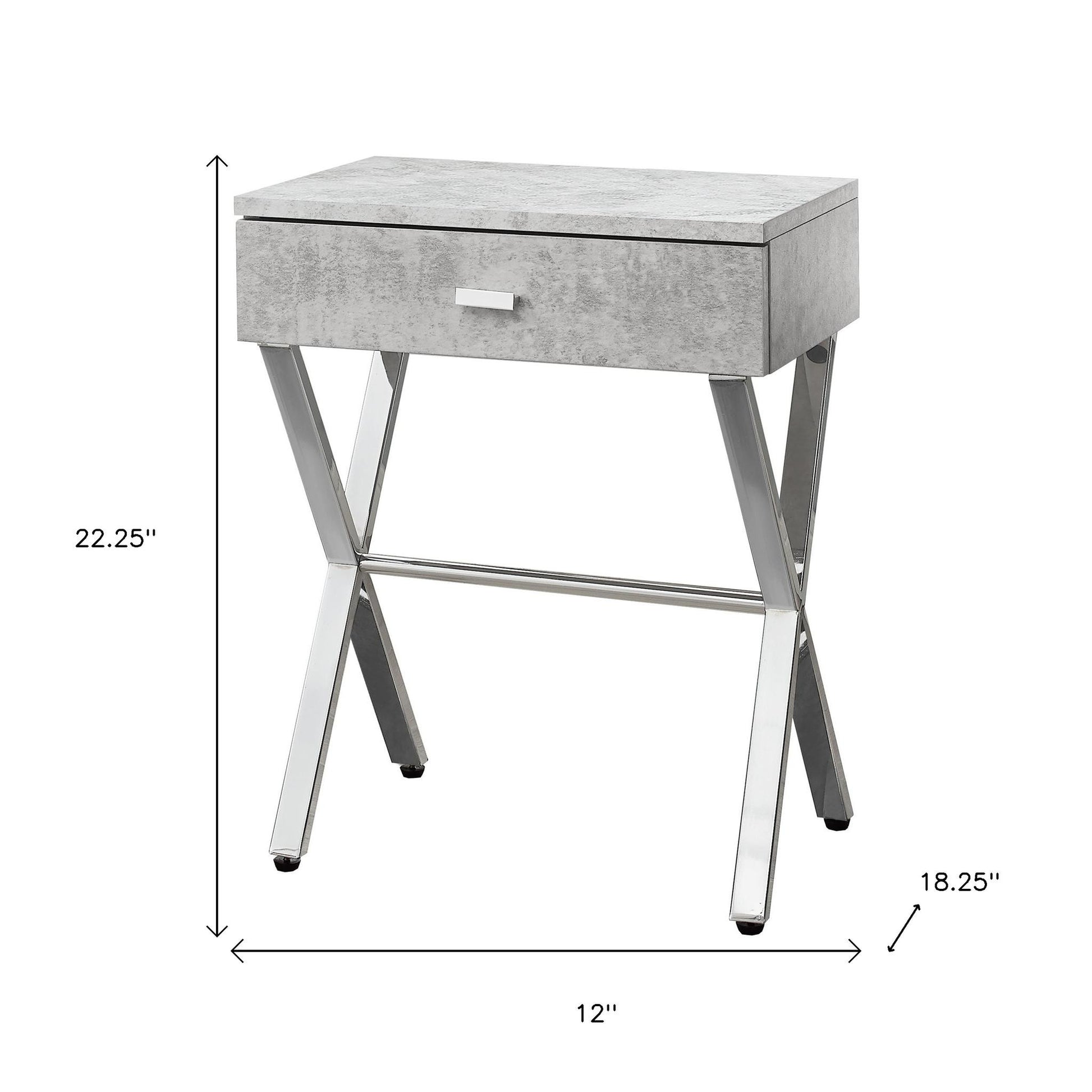 22" Silver And White Wood And Metal End Table With Drawer-End-Side Tables-DECOROLALA