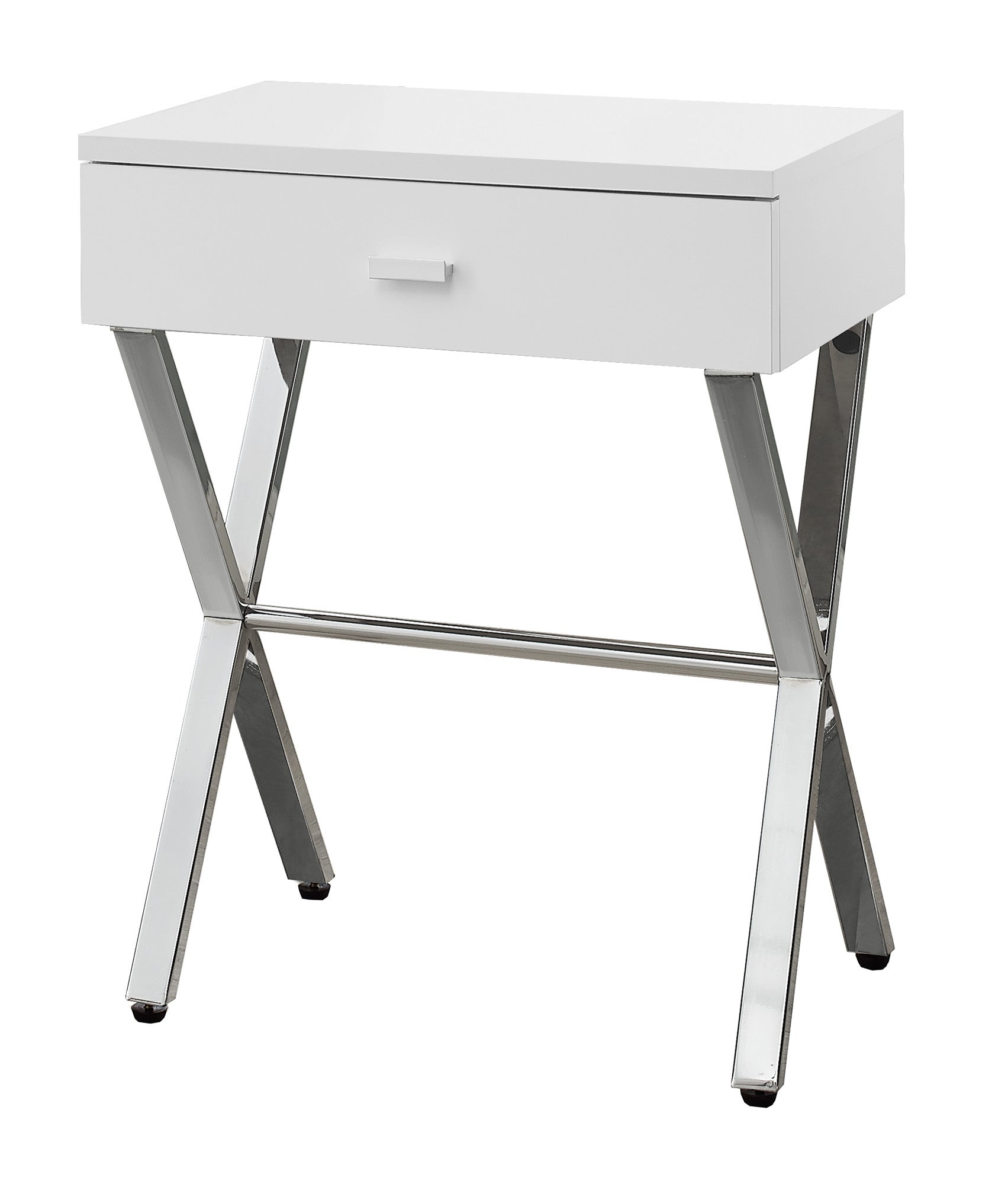 22" Silver And White Wood And Metal End Table With Drawer-End-Side Tables-DECOROLALA