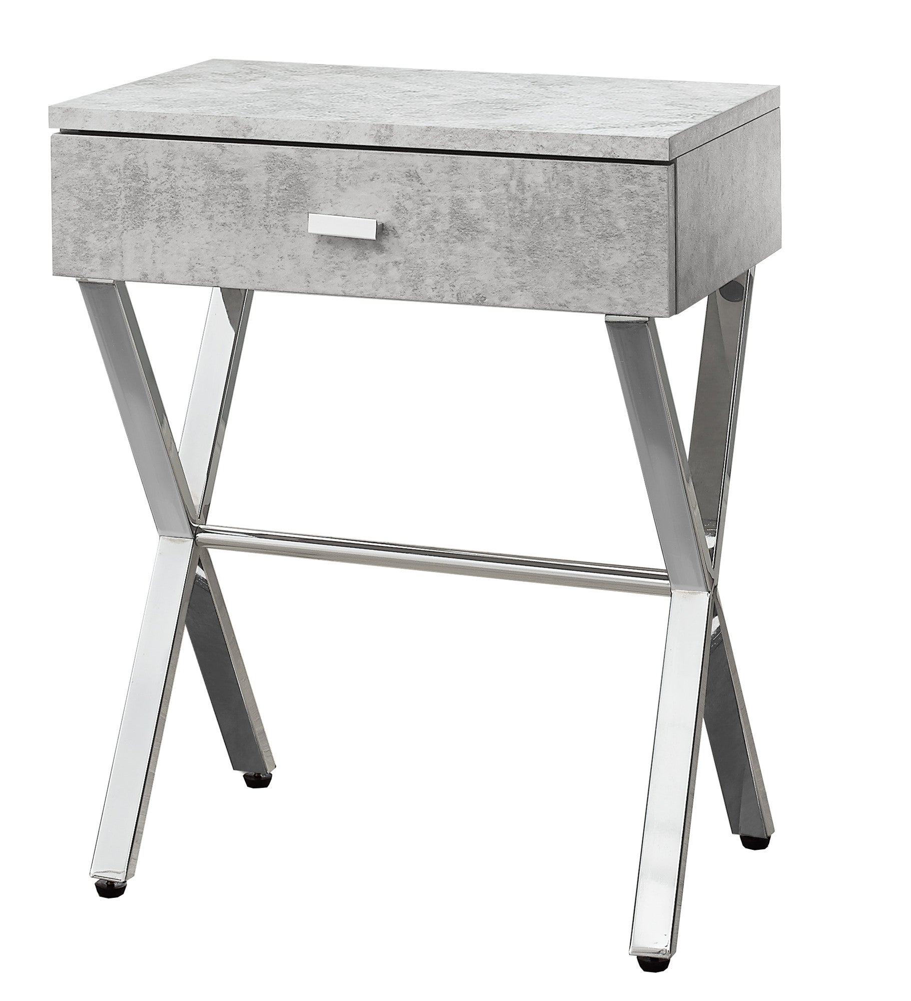 22" Silver And White Wood And Metal End Table With Drawer-End-Side Tables-DECOROLALA