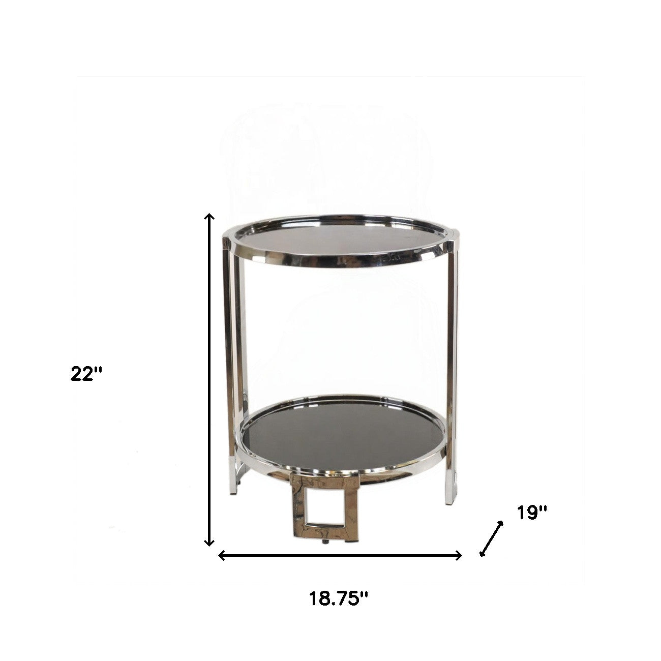 22" Silver Glass Round Mirrored End Table With Shelf-End-Side Tables-DECOROLALA