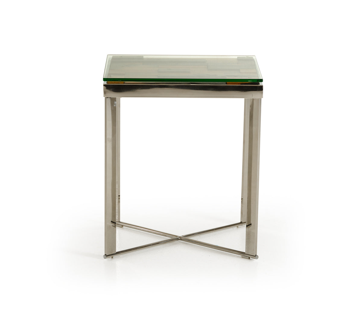 22" Silver and Brown Reclaimed Wood Glass and Steel Square End Table-End-Side Tables-DECOROLALA