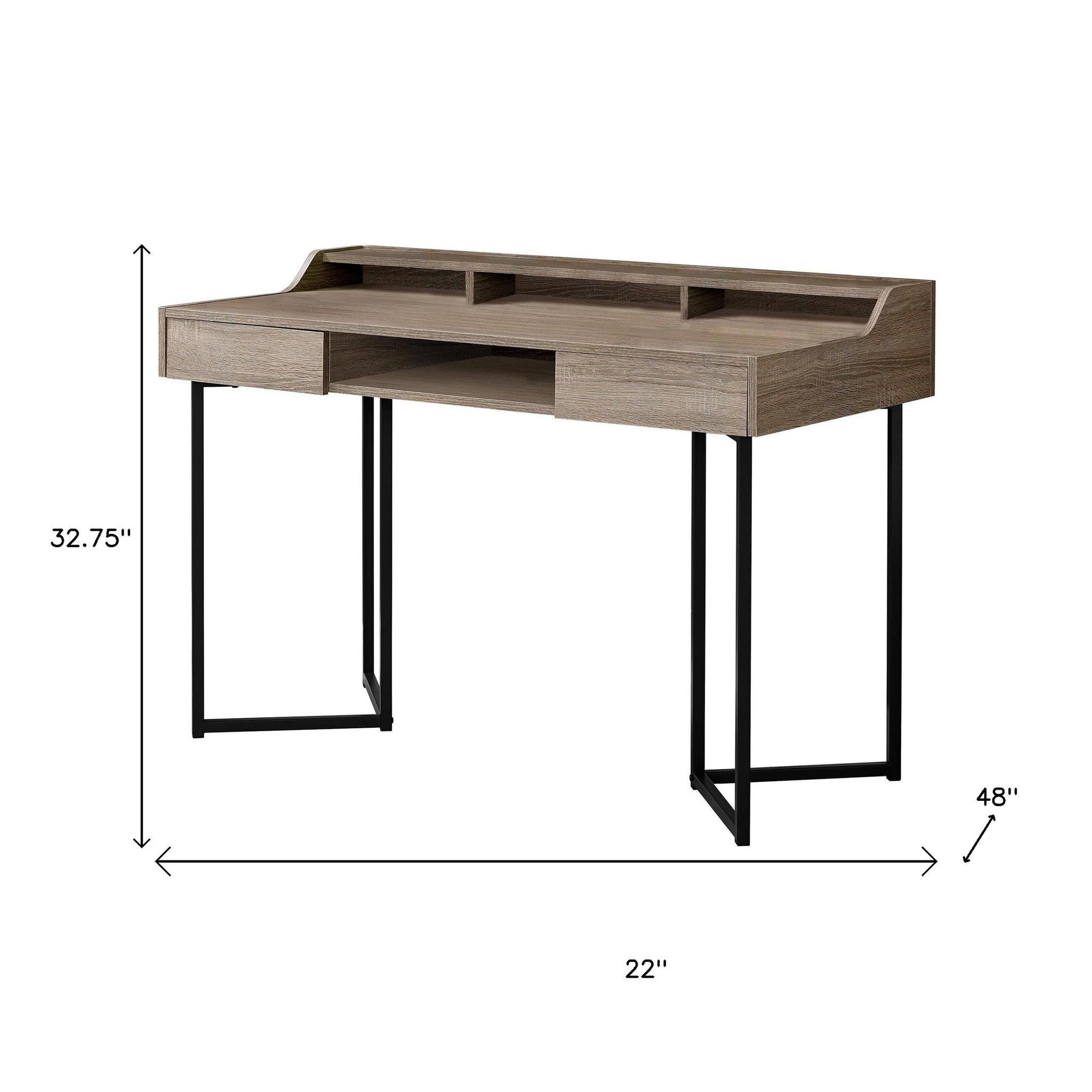 22" Taupe and Black Writing Desk With Two Drawers-Desks-DECOROLALA