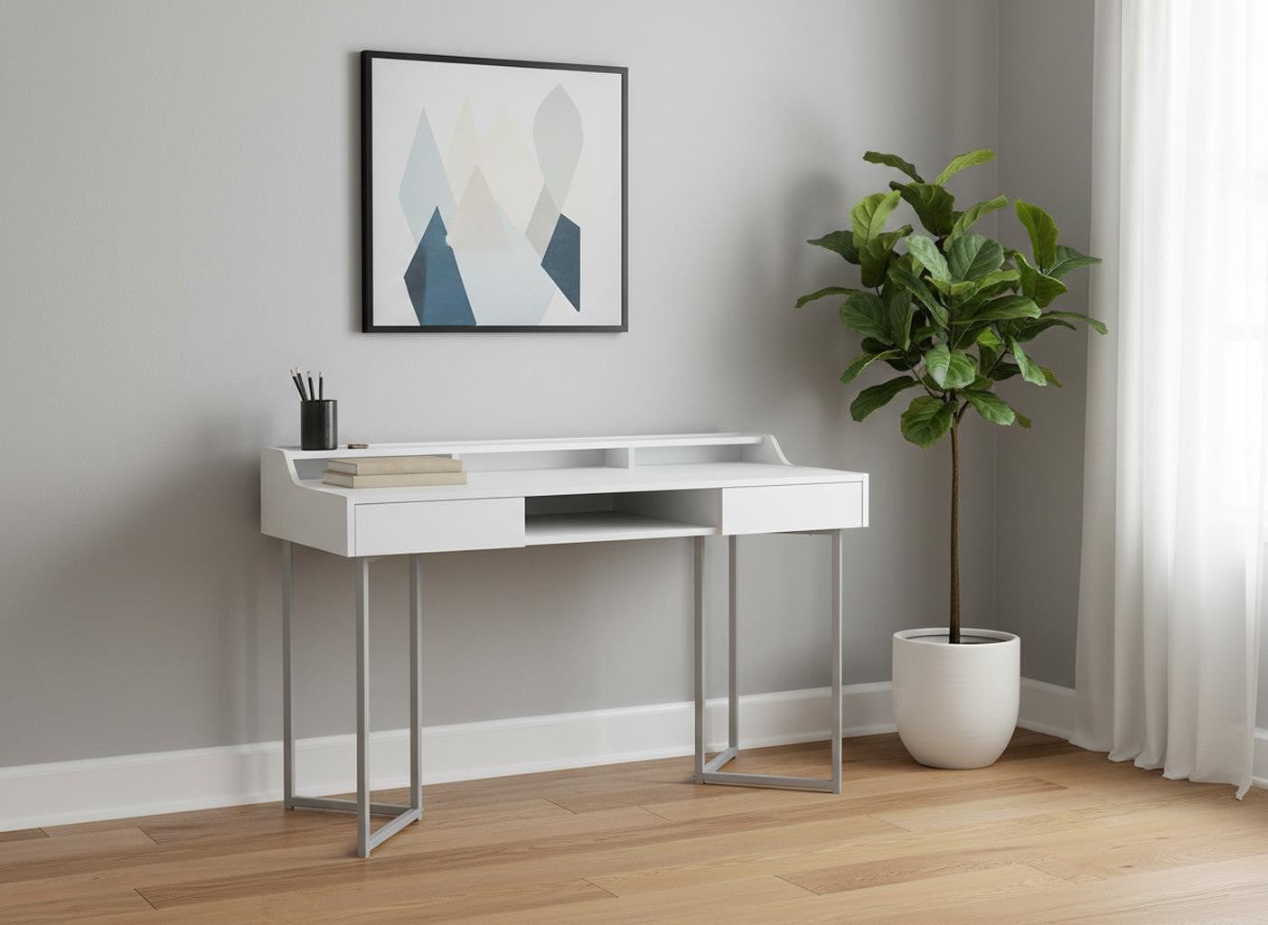 22" Taupe and Black Writing Desk With Two Drawers-Desks-DECOROLALA