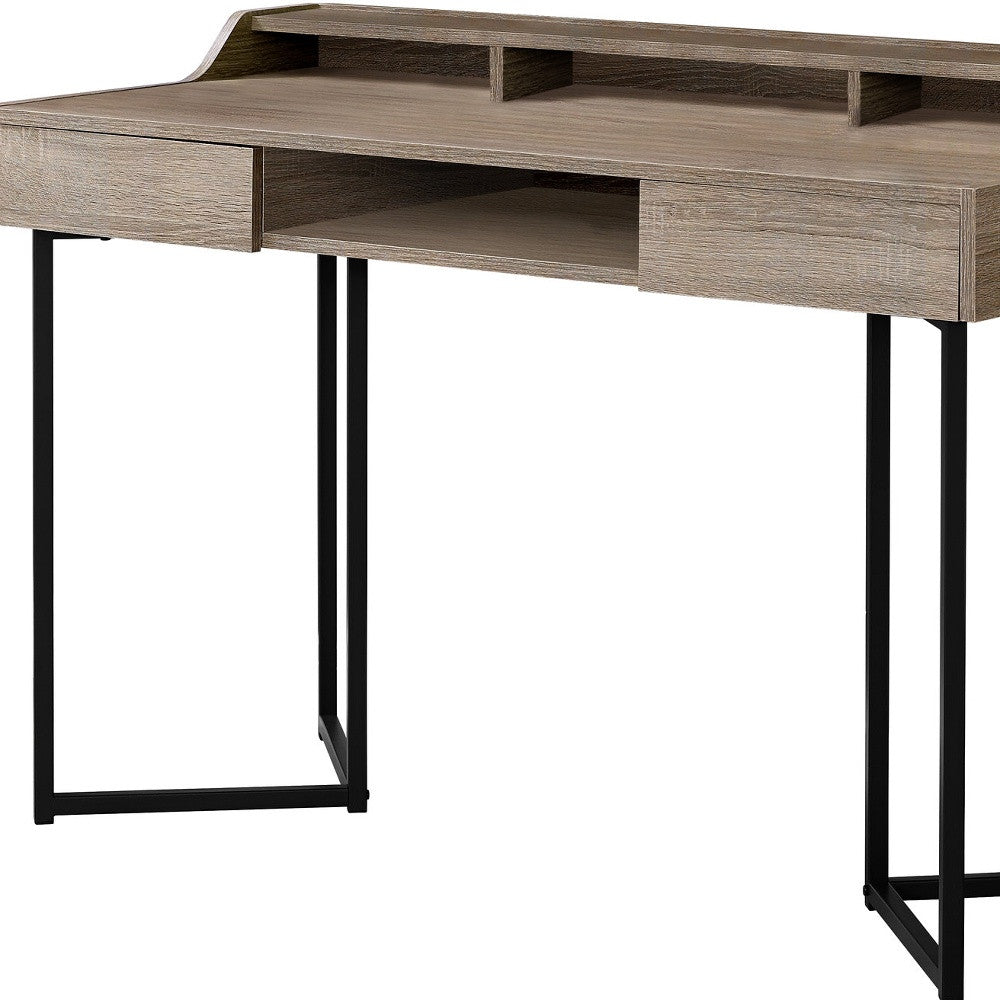 22" Taupe and Black Writing Desk With Two Drawers-Desks-DECOROLALA