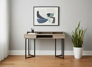 22" Taupe and Black Writing Desk With Two Drawers-Desks-DECOROLALA