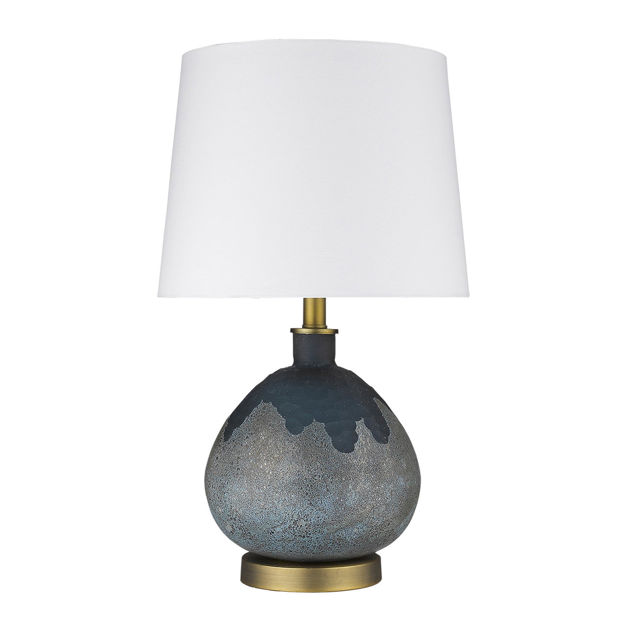 22" Teal Blue Concrete Gourd Table Lamp With Cream Empire Shade-Table Lamps-DECOROLALA
