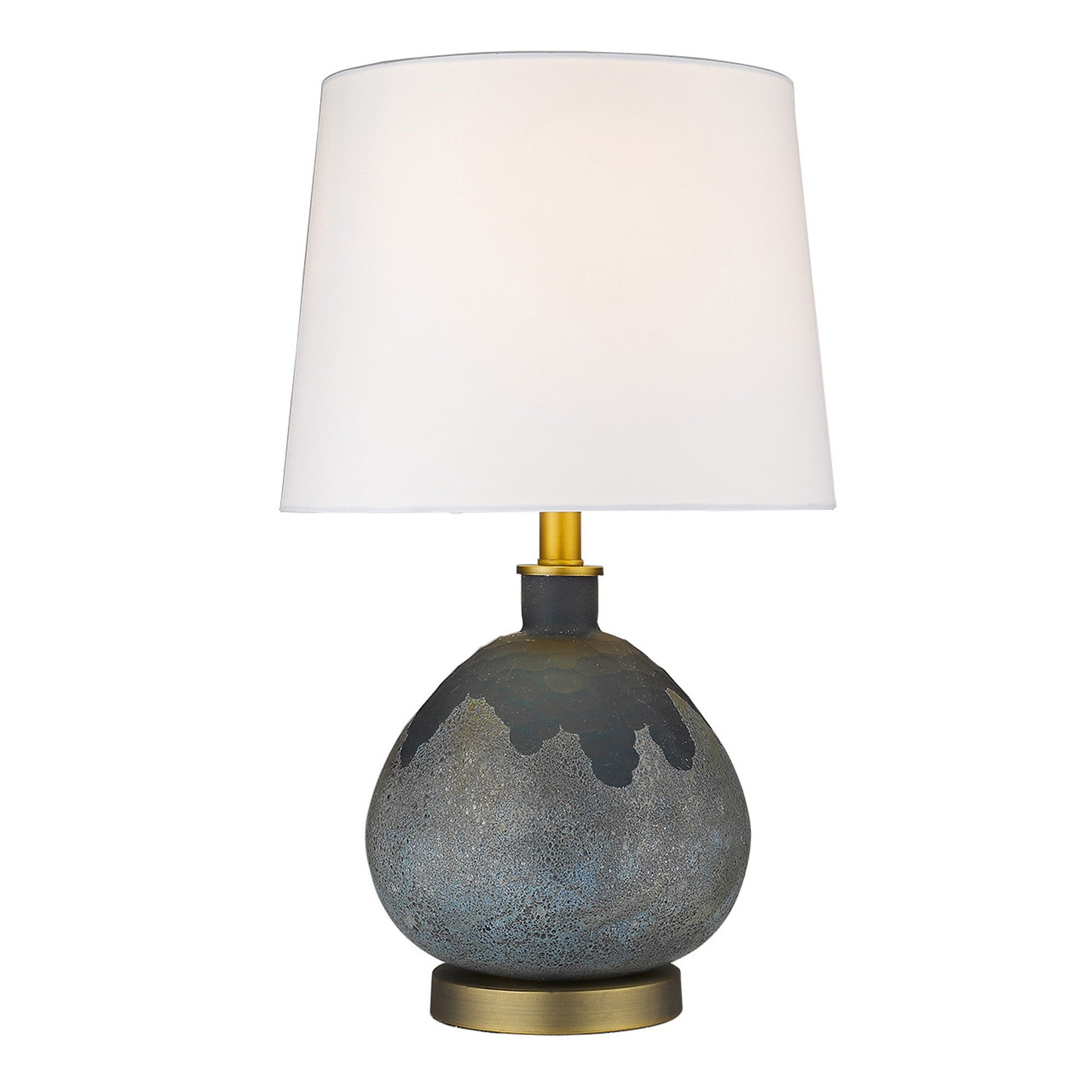 22" Teal Blue Concrete Gourd Table Lamp With Cream Empire Shade-Table Lamps-DECOROLALA