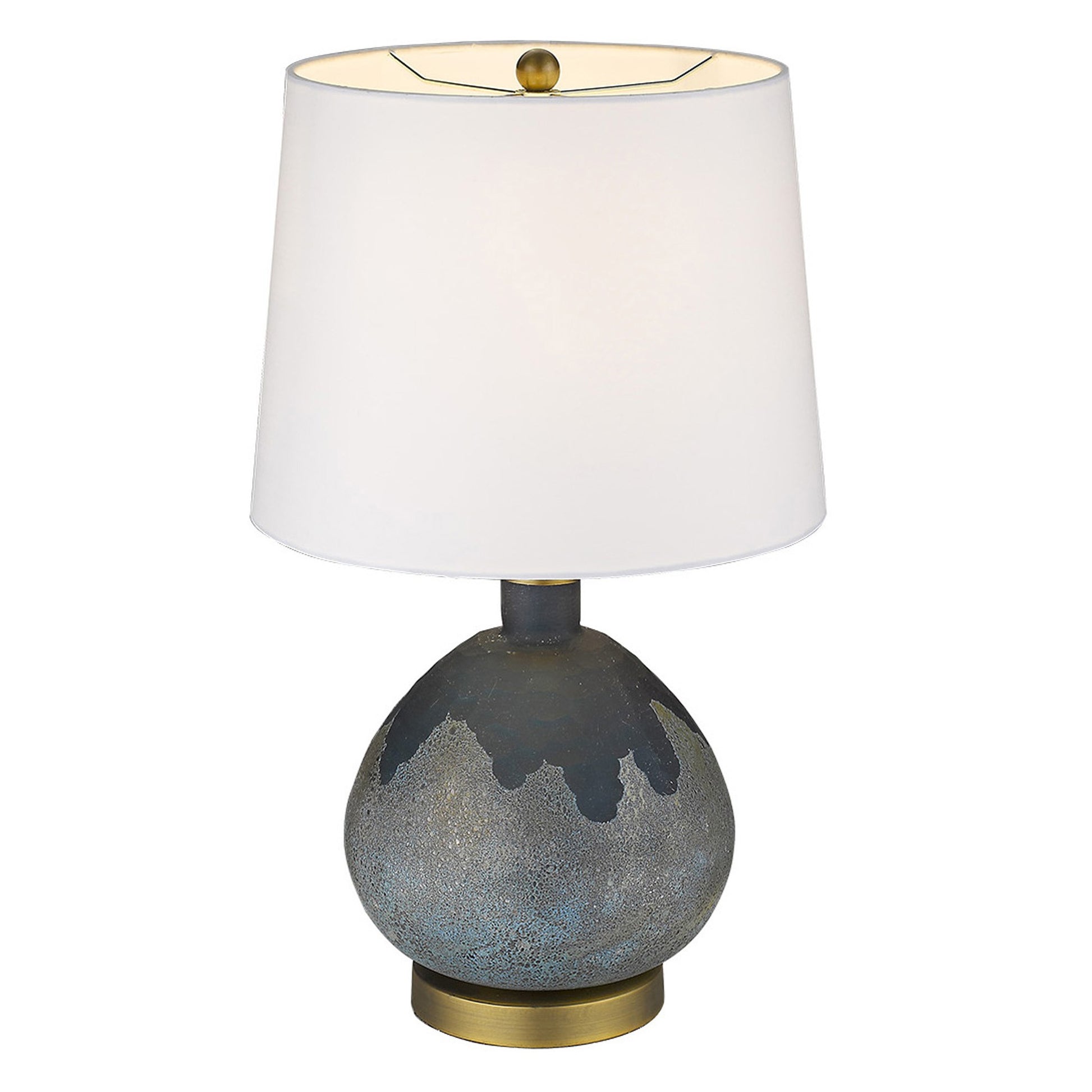 22" Teal Blue Concrete Gourd Table Lamp With Cream Empire Shade-Table Lamps-DECOROLALA