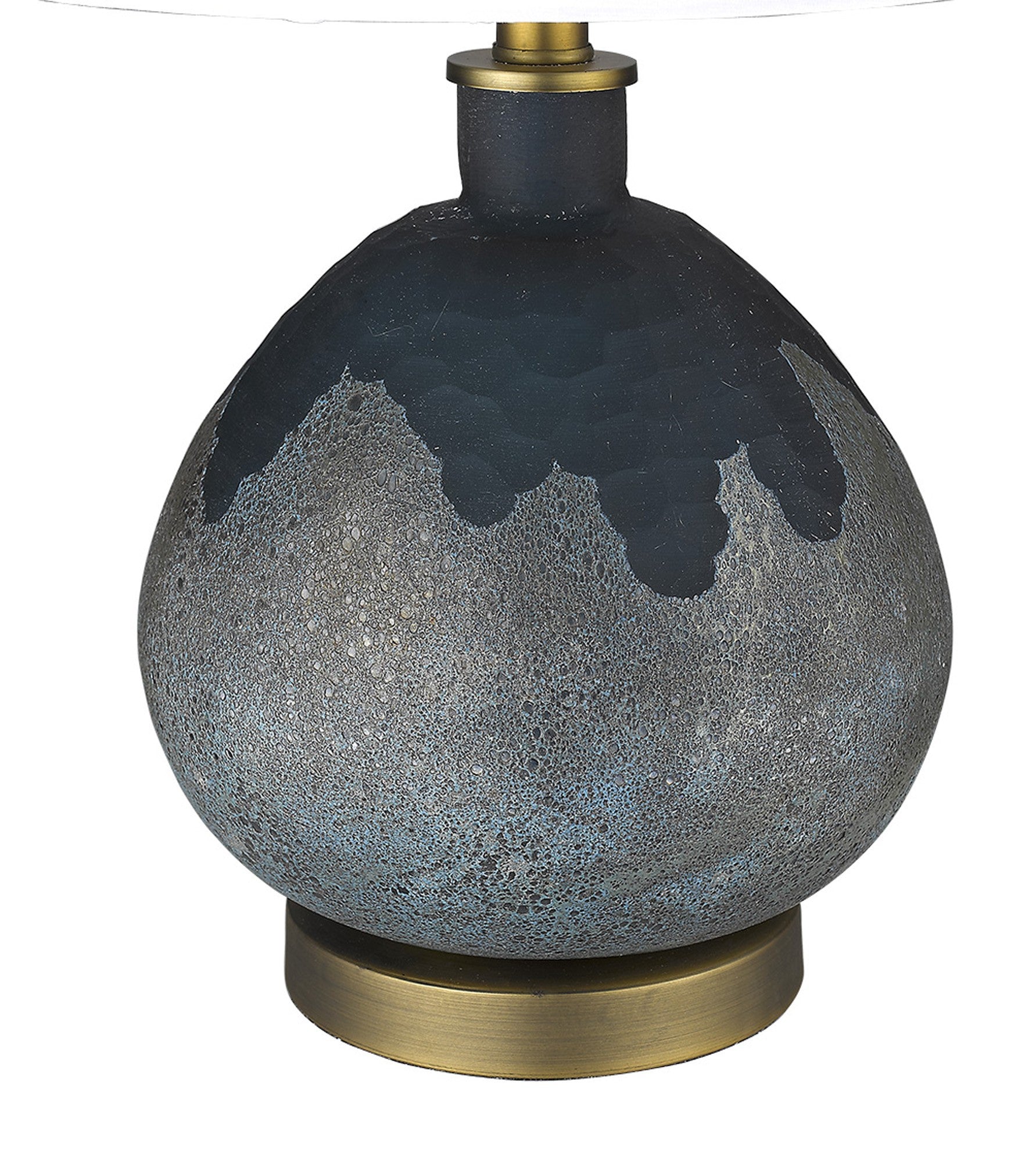 22" Teal Blue Concrete Gourd Table Lamp With Cream Empire Shade-Table Lamps-DECOROLALA