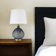 22" Teal Blue Concrete Gourd Table Lamp With Cream Empire Shade-Table Lamps-DECOROLALA