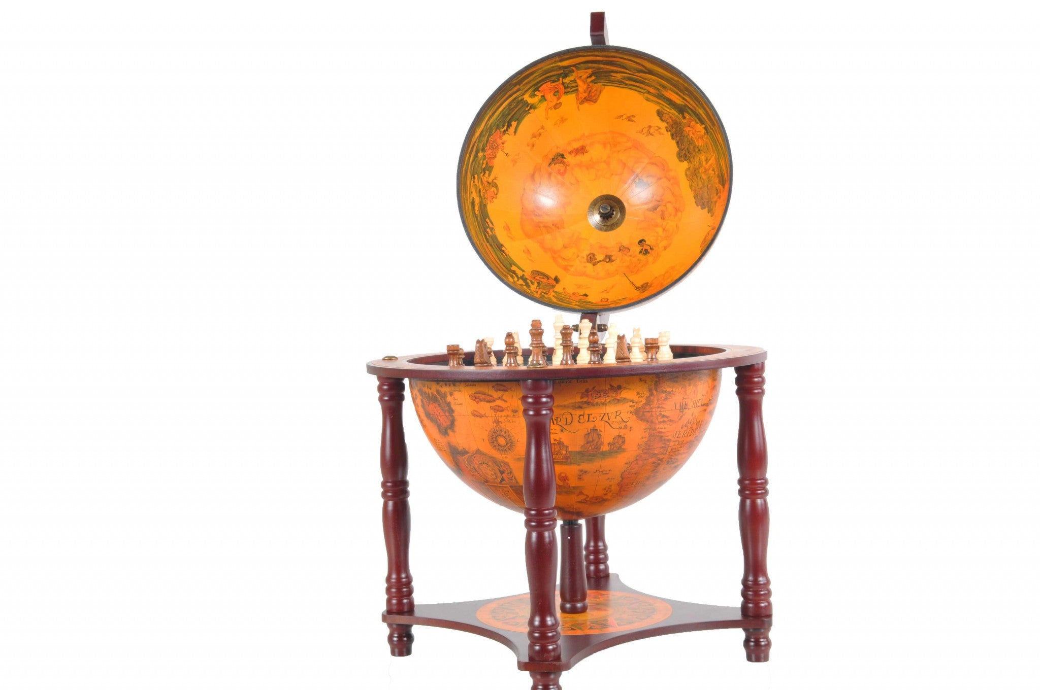 22" Walnut Solid Wood Game Hand Painted Tabletop Sculpture-Sculptures-DECOROLALA