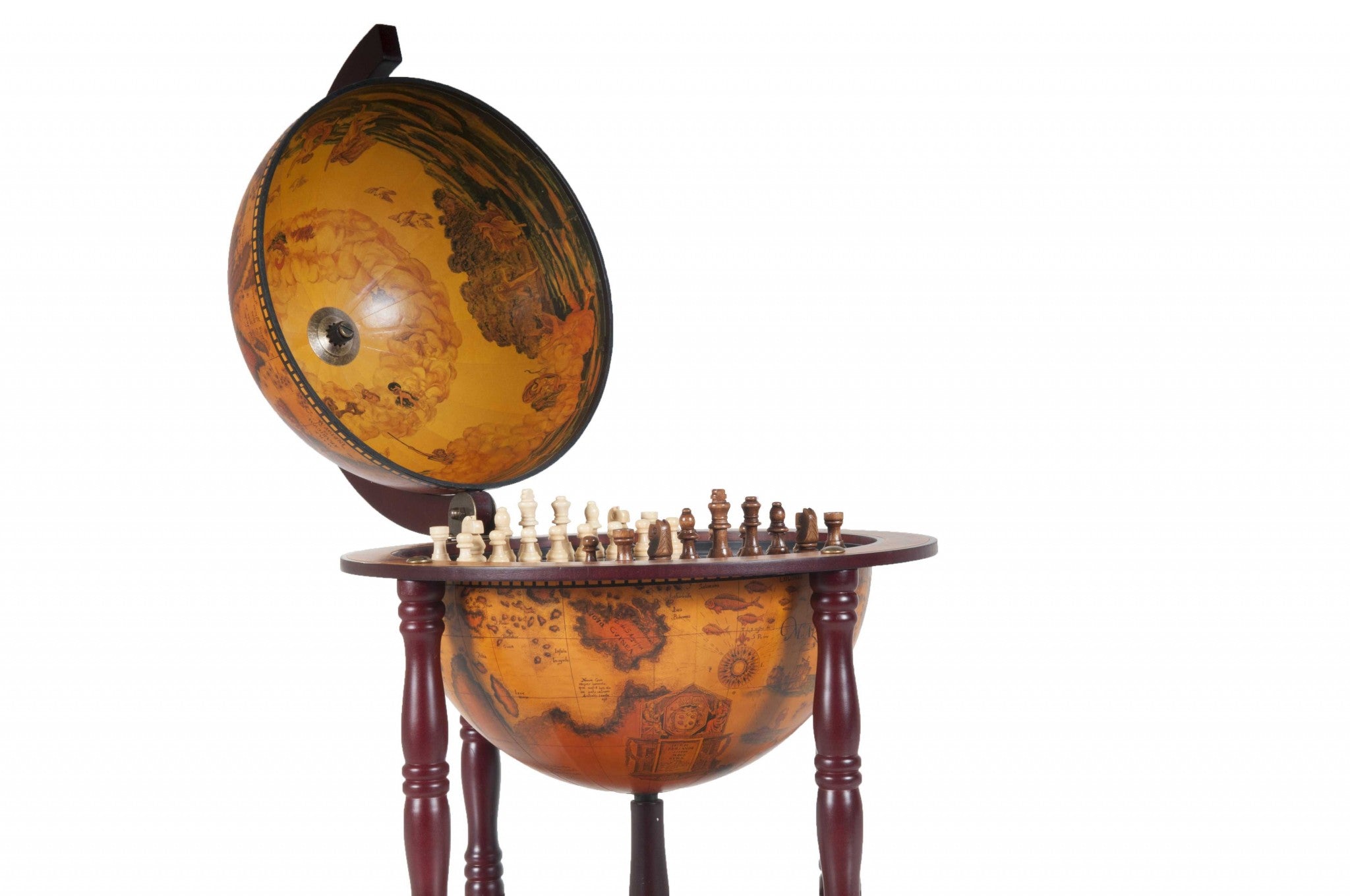 22" Walnut Solid Wood Game Hand Painted Tabletop Sculpture-Sculptures-DECOROLALA