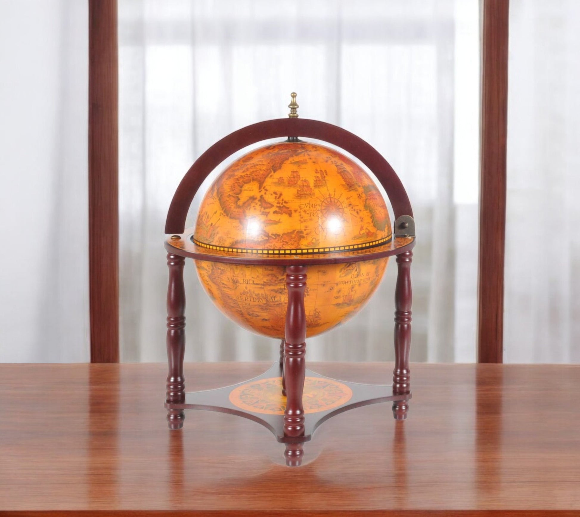 22" Walnut Solid Wood Game Hand Painted Tabletop Sculpture-Sculptures-DECOROLALA