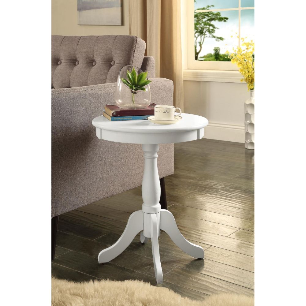 22" White Wood Round Pedestal End Table-End-Side Tables-DECOROLALA