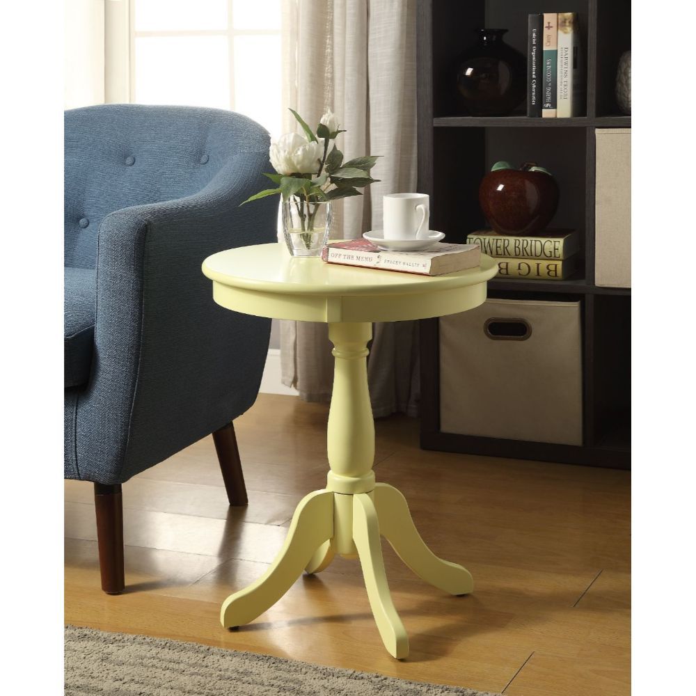 22" White Wood Round Pedestal End Table-End-Side Tables-DECOROLALA