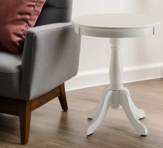 22" White Wood Round Pedestal End Table-End-Side Tables-DECOROLALA