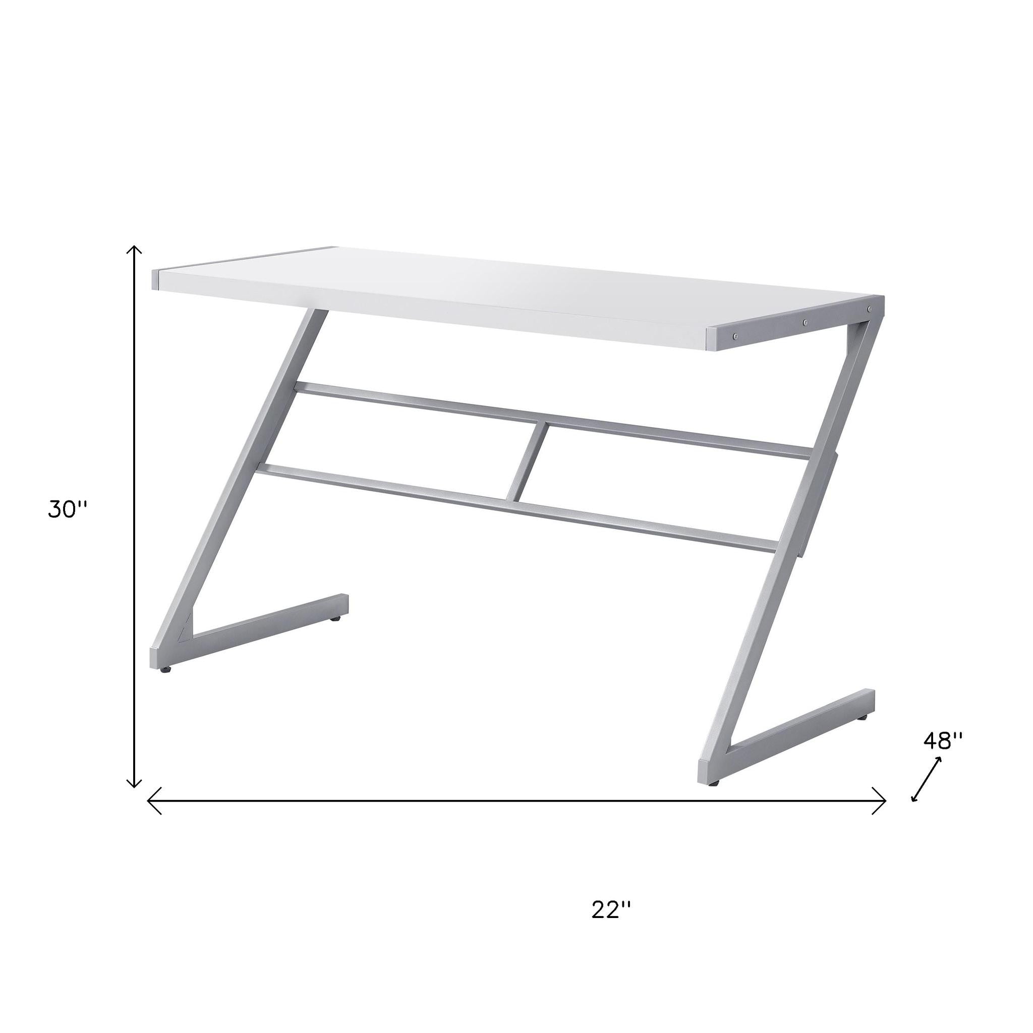 22" White and Silver Computer Desk-Desks-DECOROLALA