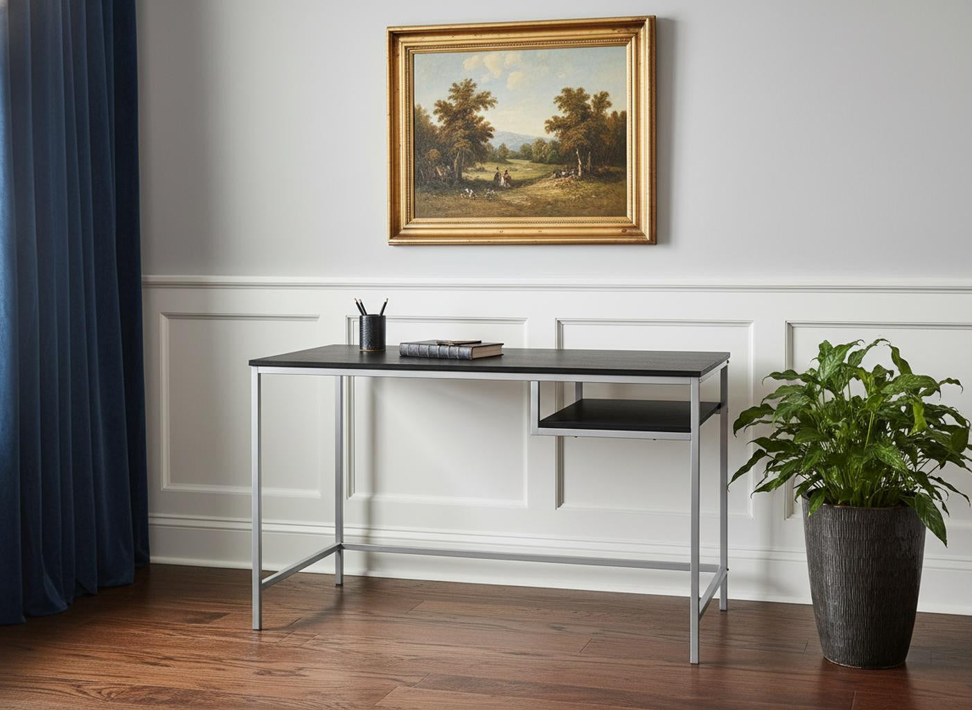 22" White and Silver Computer Desk-Desks-DECOROLALA