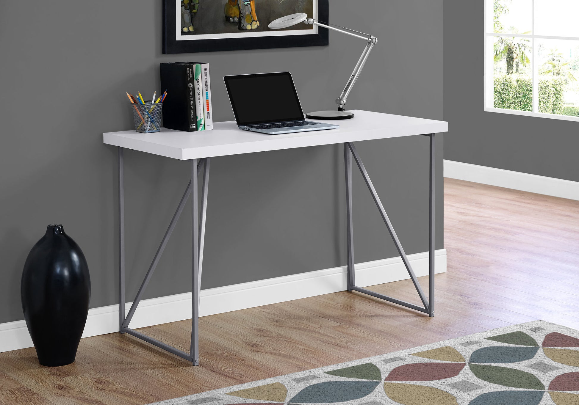 22" White and Silver Computer Desk-Desks-DECOROLALA
