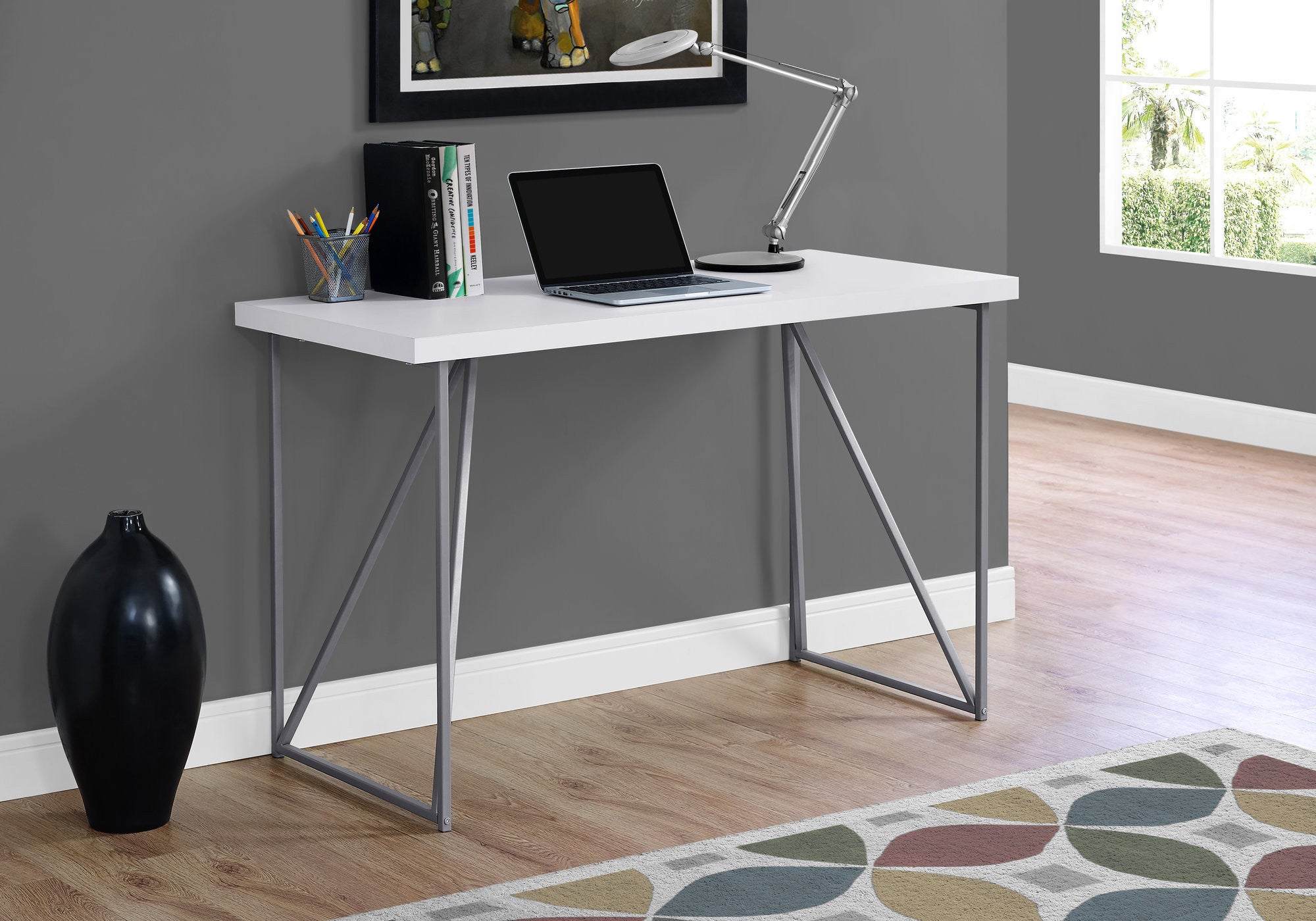 22" White and Silver Computer Desk-Desks-DECOROLALA