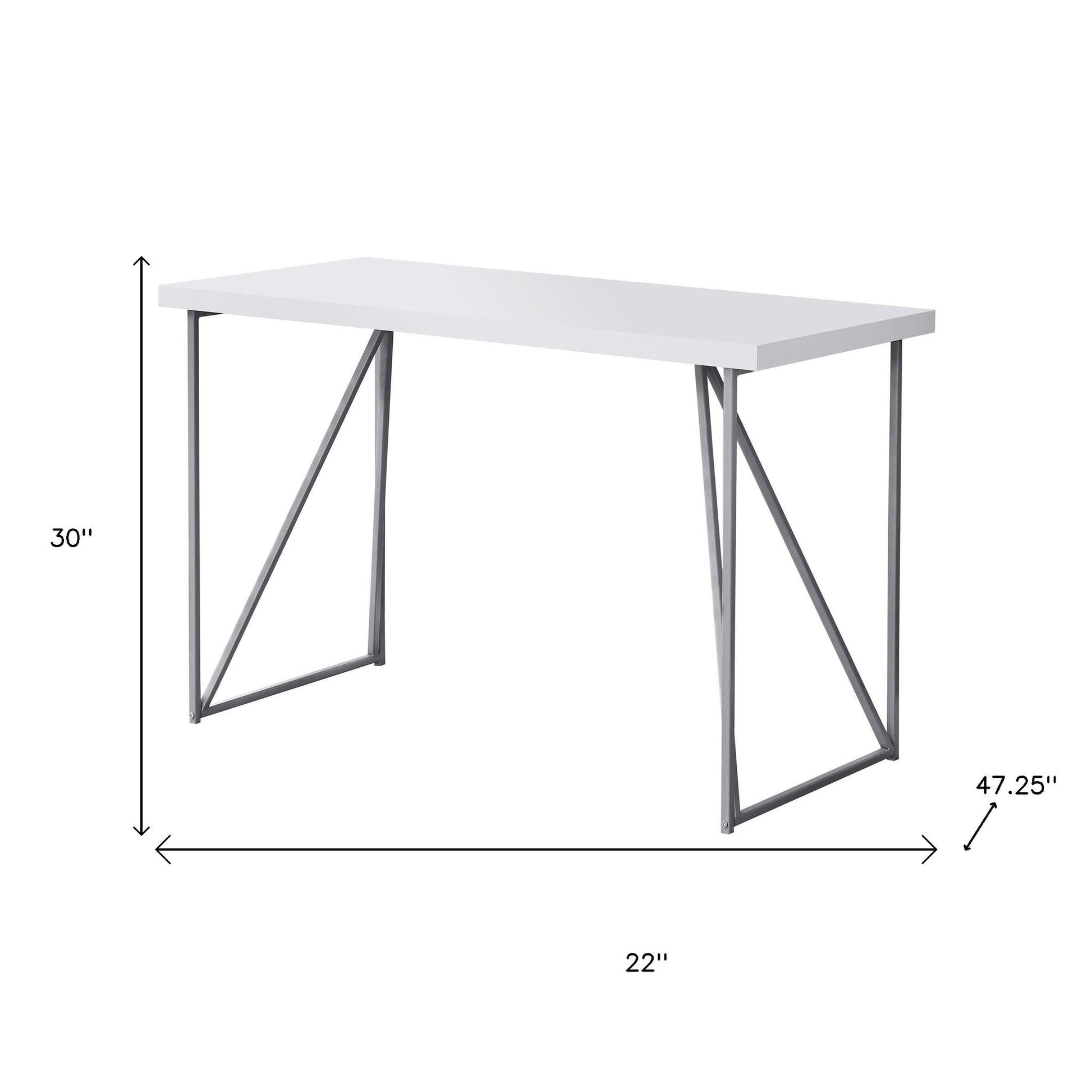 22" White and Silver Computer Desk-Desks-DECOROLALA