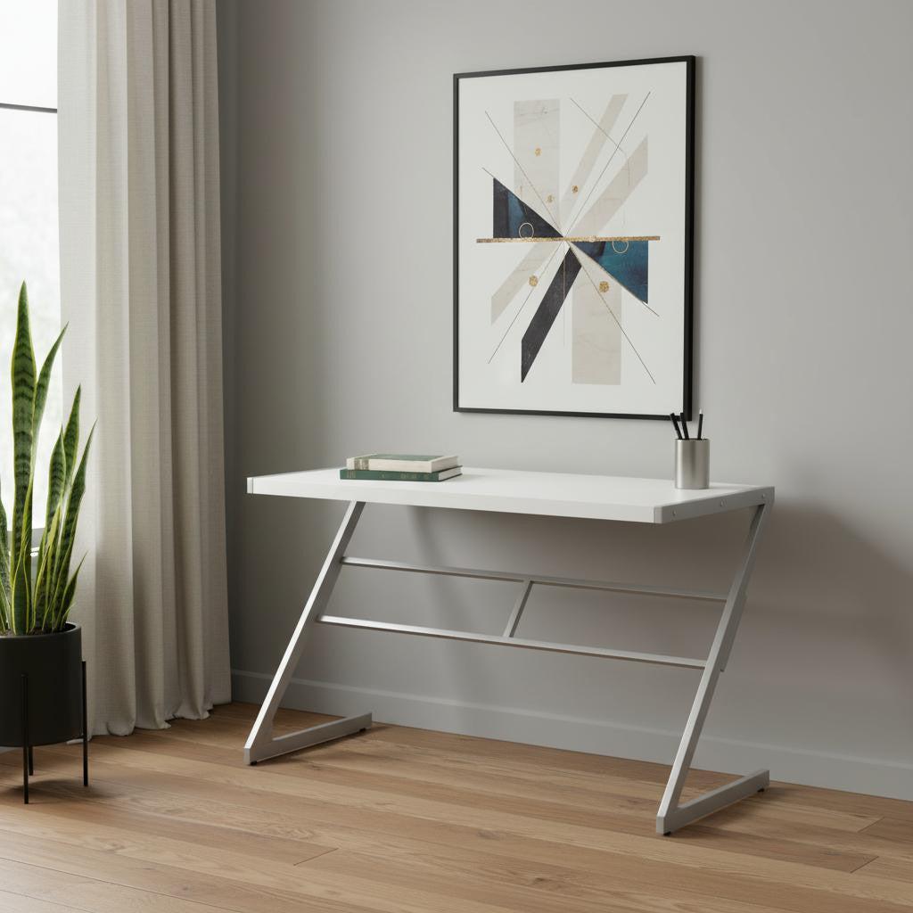 22" White and Silver Computer Desk-Desks-DECOROLALA