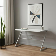 22" White and Silver Computer Desk-Desks-DECOROLALA