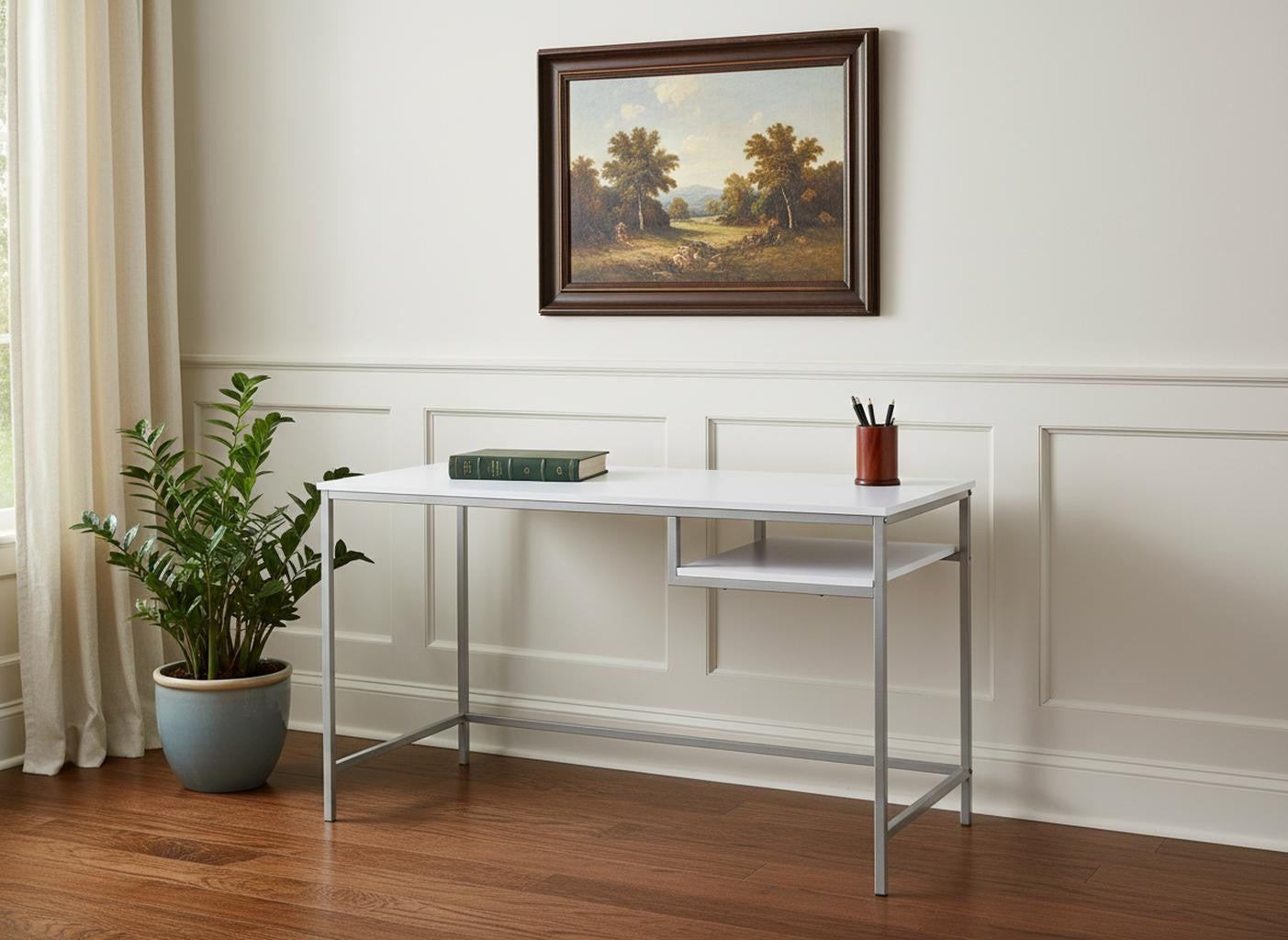 22" White and Silver Computer Desk-Desks-DECOROLALA