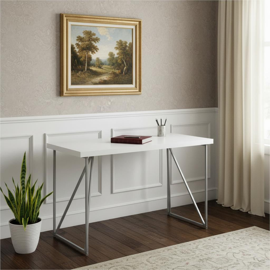 22" White and Silver Computer Desk-Desks-DECOROLALA