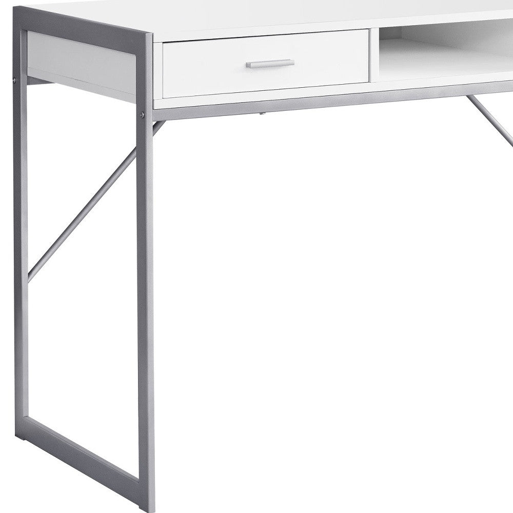 22" White and Silver Computer Desk With Two Drawers-Desks-DECOROLALA