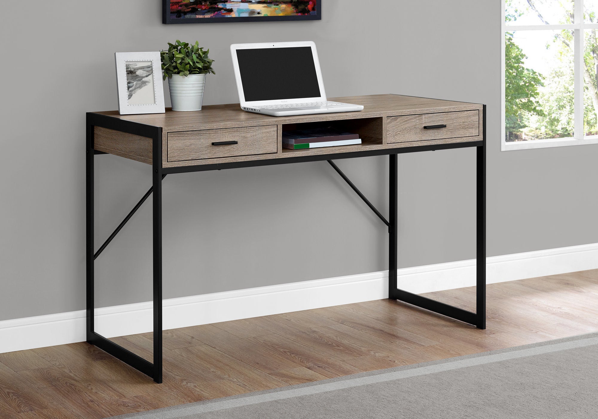 22" White and Silver Computer Desk With Two Drawers-Desks-DECOROLALA