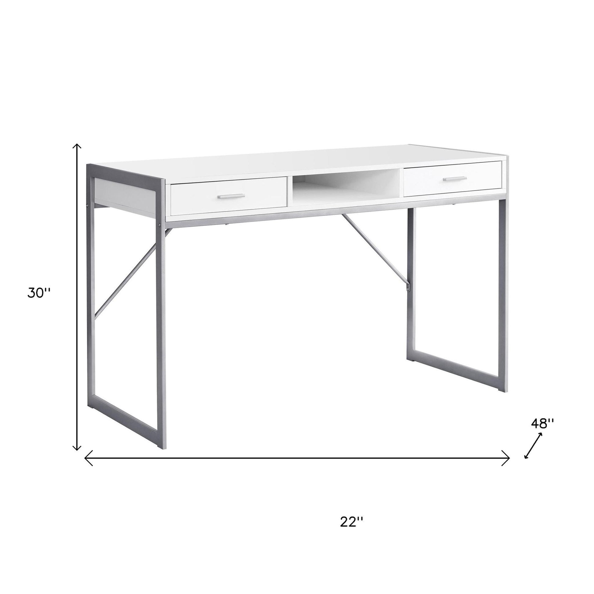 22" White and Silver Computer Desk With Two Drawers-Desks-DECOROLALA