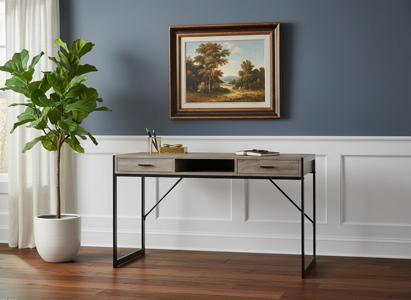 22" White and Silver Computer Desk With Two Drawers-Desks-DECOROLALA