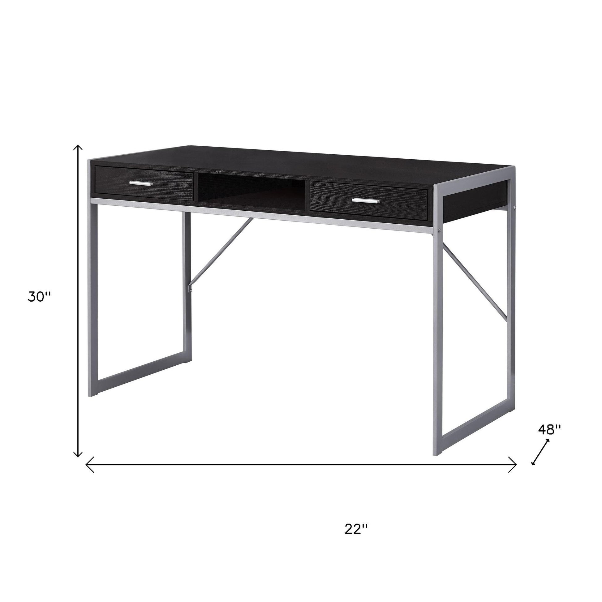 22" White and Silver Computer Desk With Two Drawers-Desks-DECOROLALA