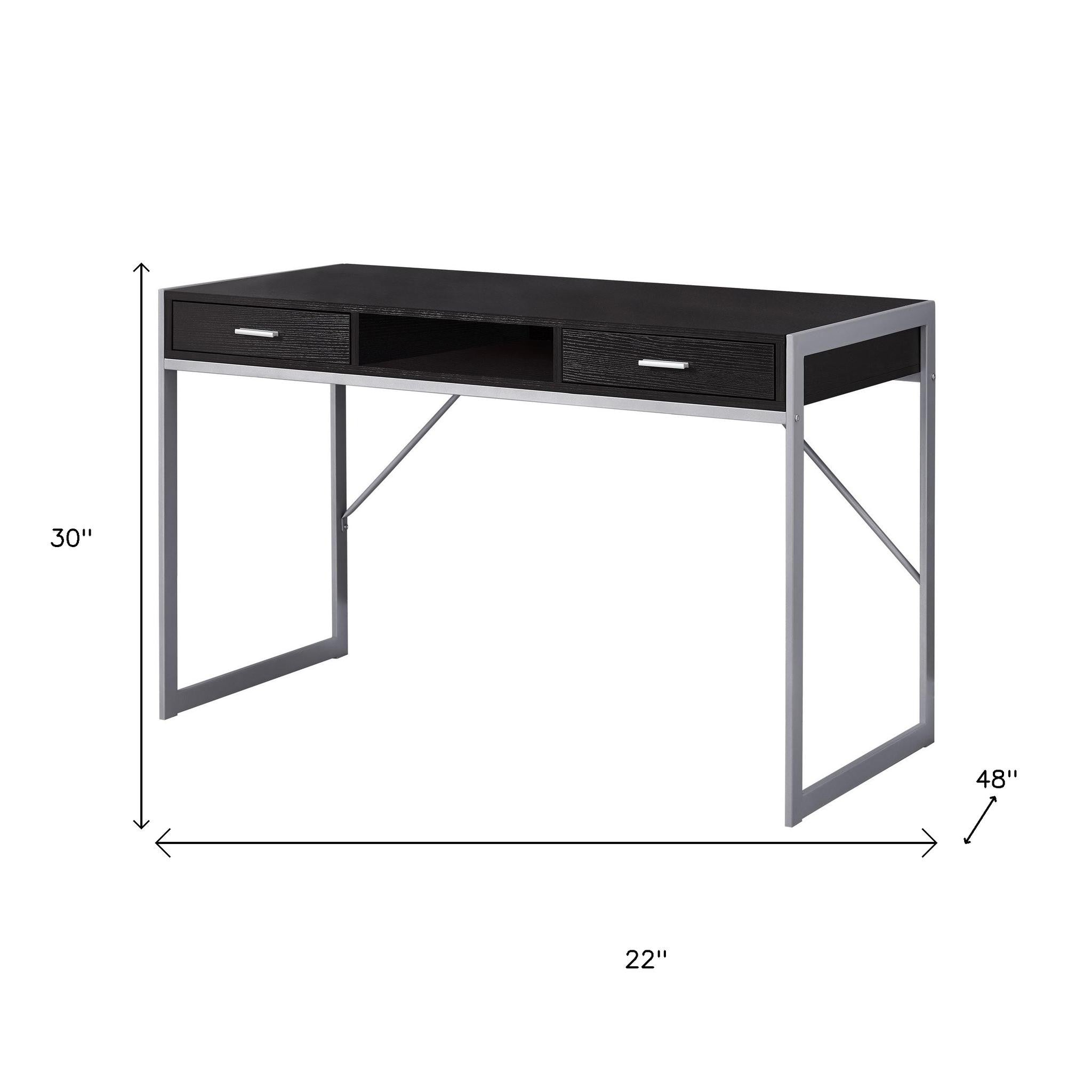 22" White and Silver Computer Desk With Two Drawers-Desks-DECOROLALA