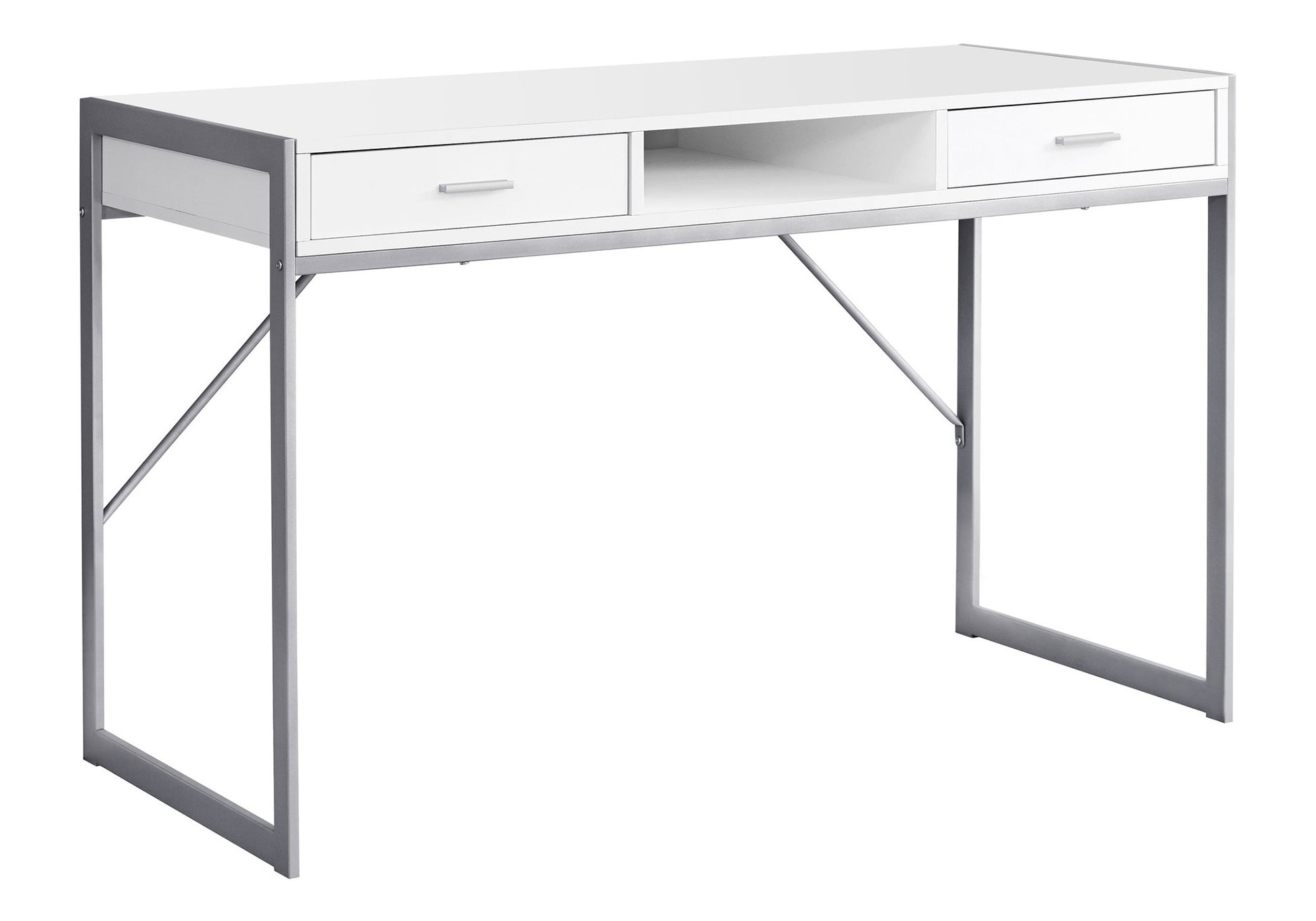 22" White and Silver Computer Desk With Two Drawers-Desks-DECOROLALA