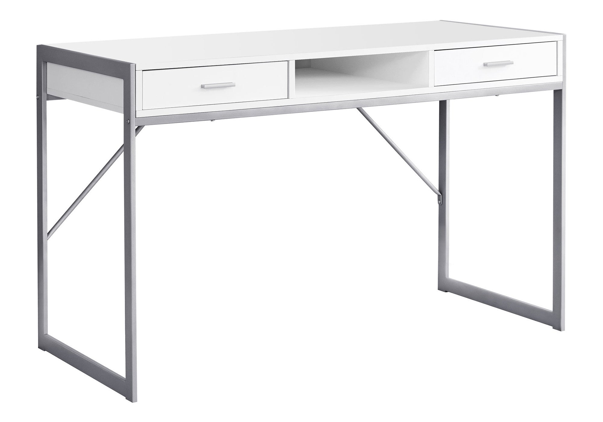 22" White and Silver Computer Desk With Two Drawers-Desks-DECOROLALA