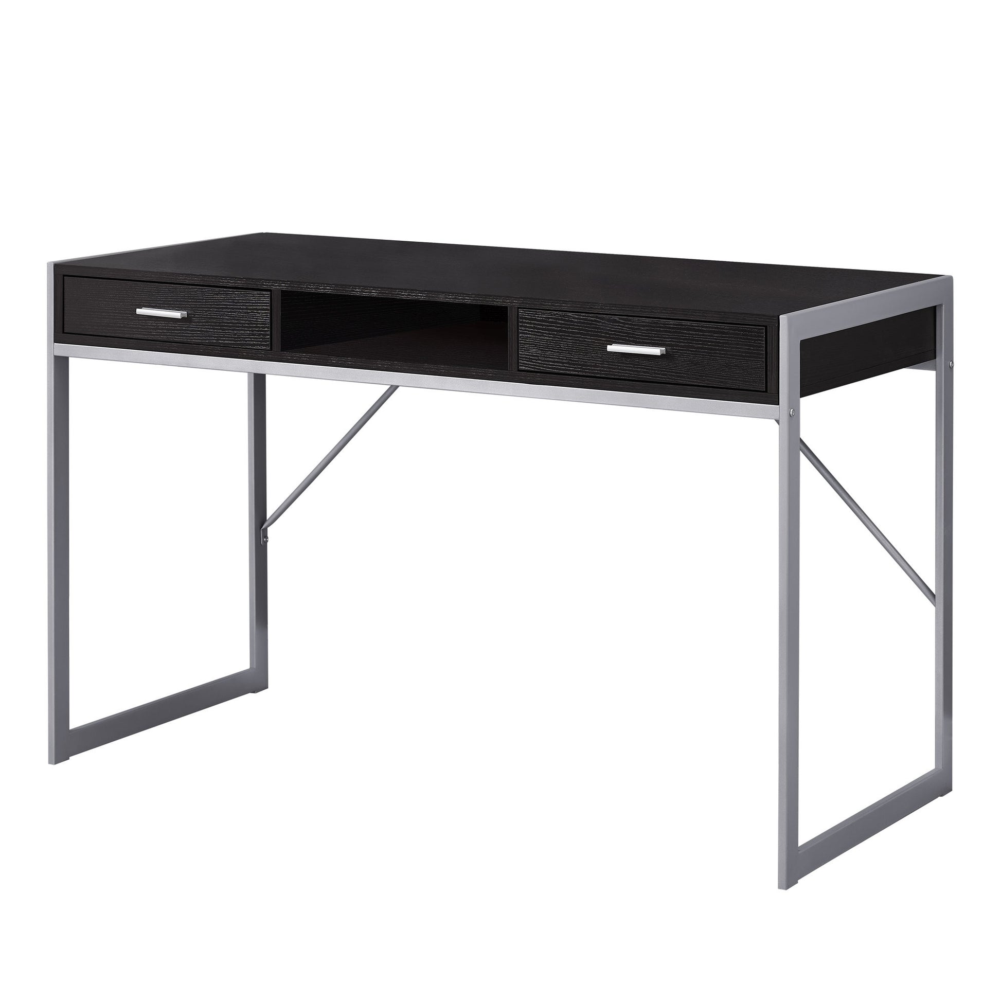 22" White and Silver Computer Desk With Two Drawers-Desks-DECOROLALA