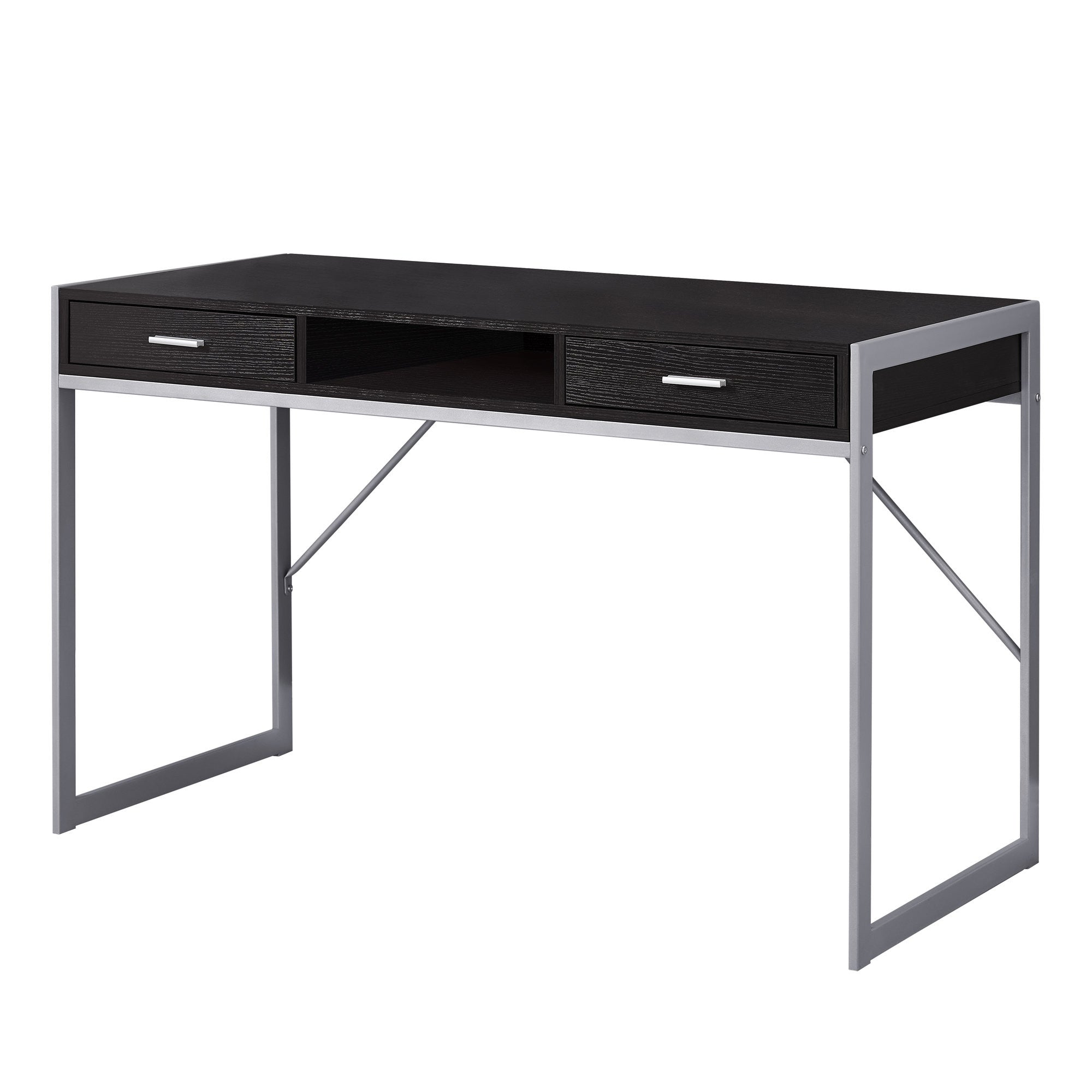 22" White and Silver Computer Desk With Two Drawers-Desks-DECOROLALA