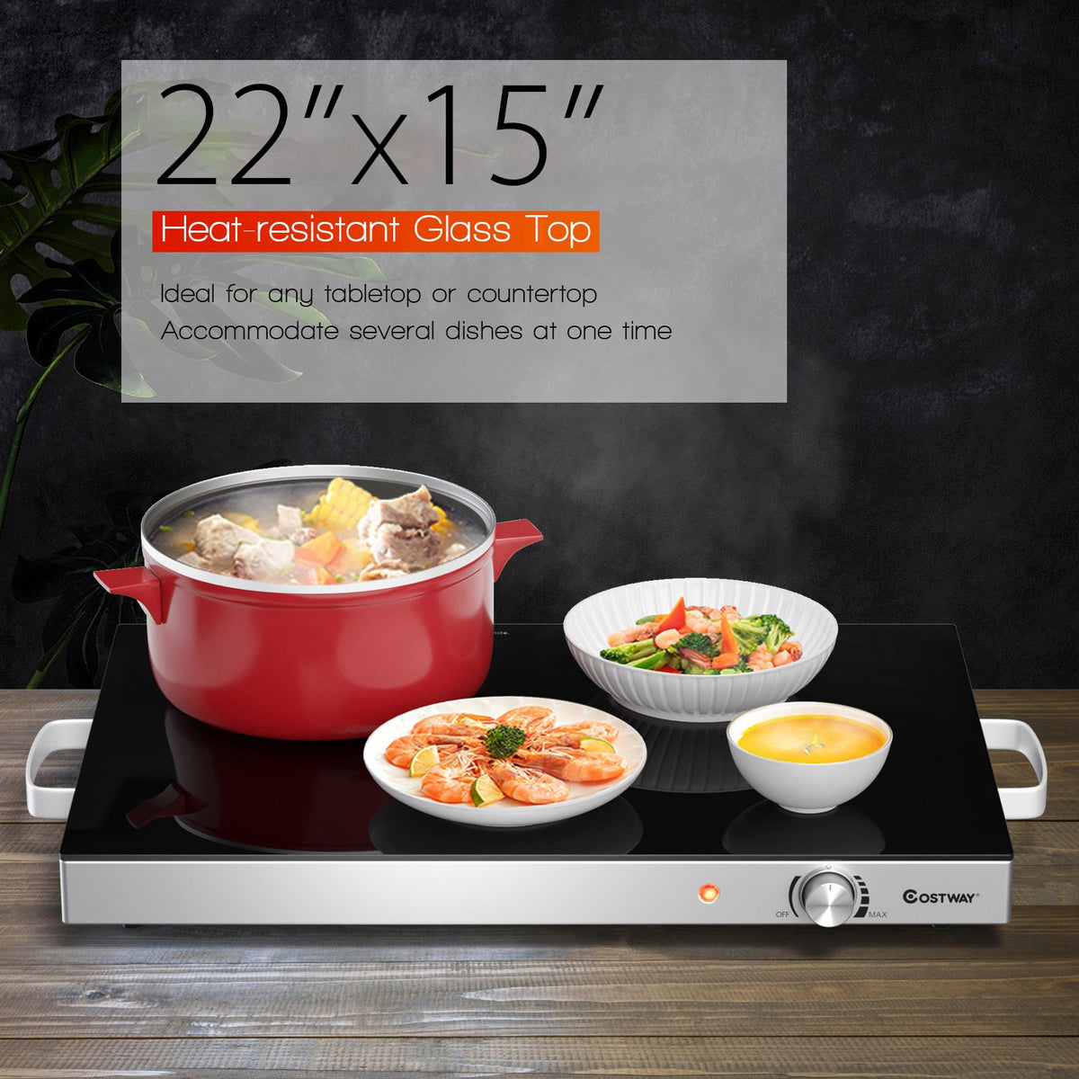 22 x 14 Inch Electric Warming Tray Hot Plate Dish Warmer with Adjustable Temperature-Food Warmers & Burners-DECOROLALA