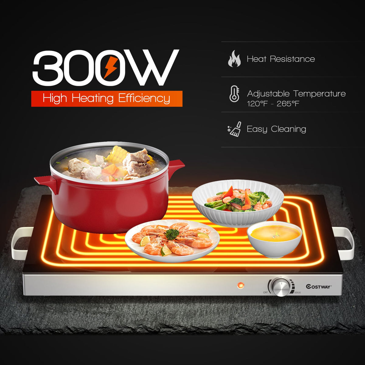 22 x 14 Inch Electric Warming Tray Hot Plate Dish Warmer with Adjustable Temperature-Food Warmers & Burners-DECOROLALA