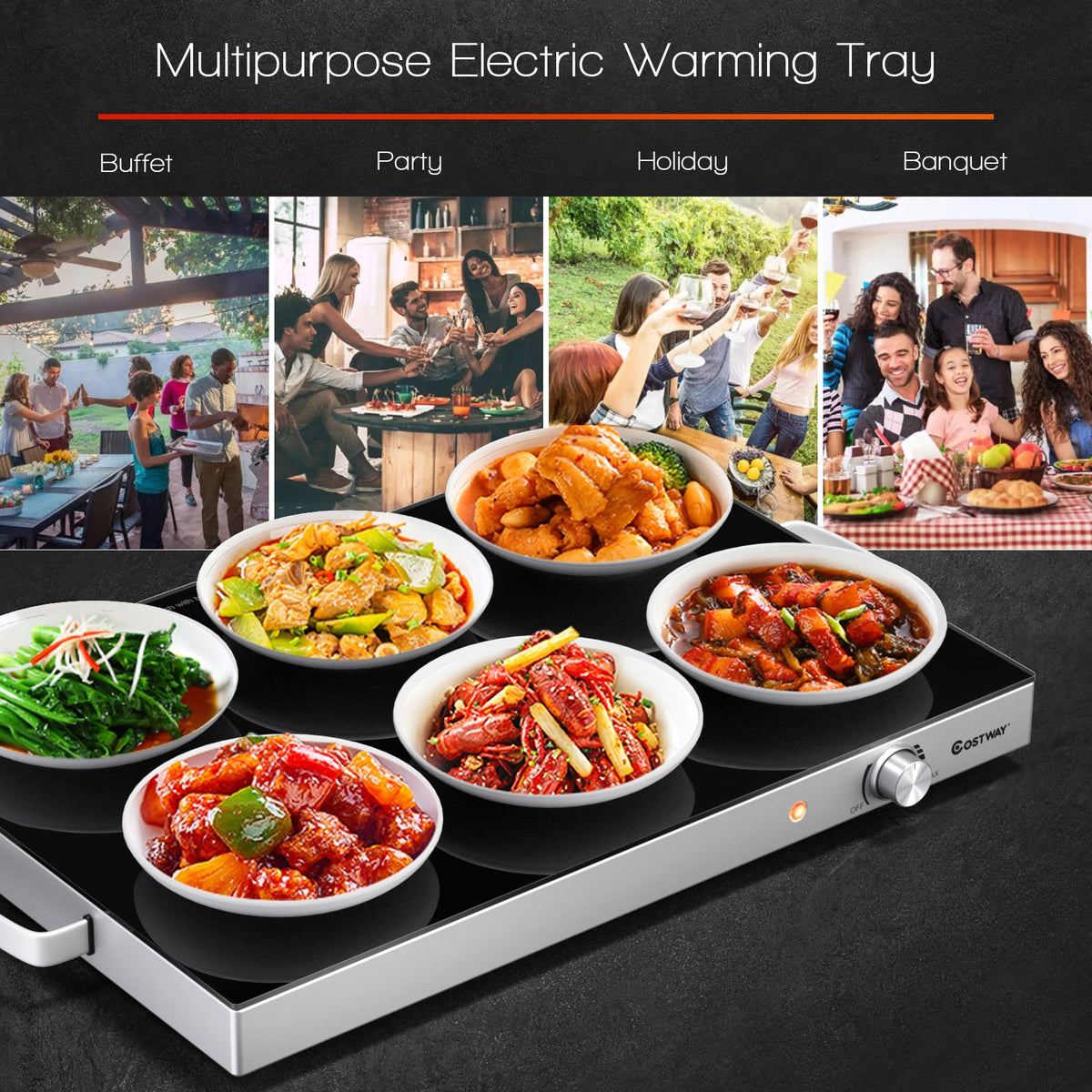 22 x 14 Inch Electric Warming Tray Hot Plate Dish Warmer with Adjustable Temperature-Food Warmers & Burners-DECOROLALA