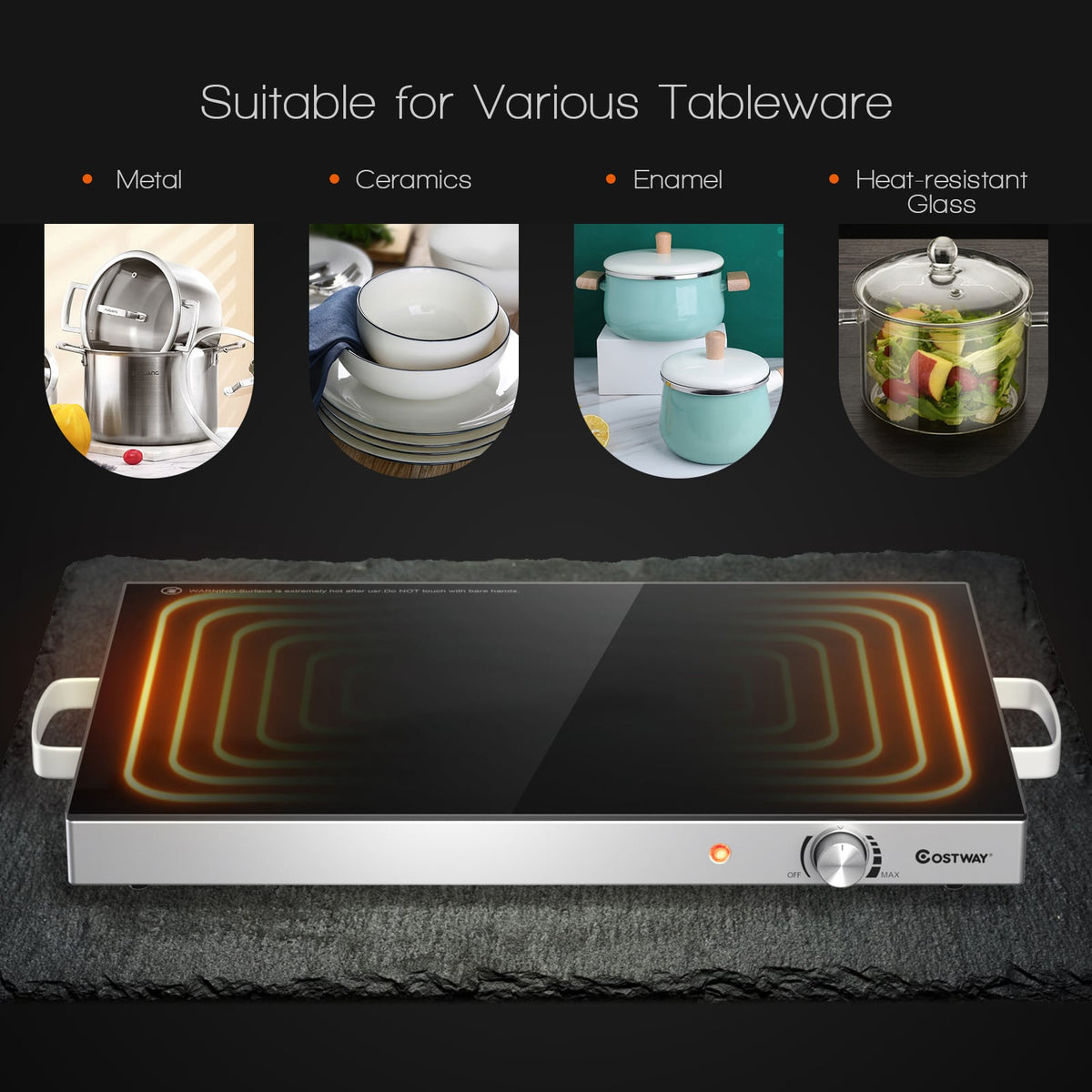 22 x 14 Inch Electric Warming Tray Hot Plate Dish Warmer with Adjustable Temperature-Food Warmers & Burners-DECOROLALA
