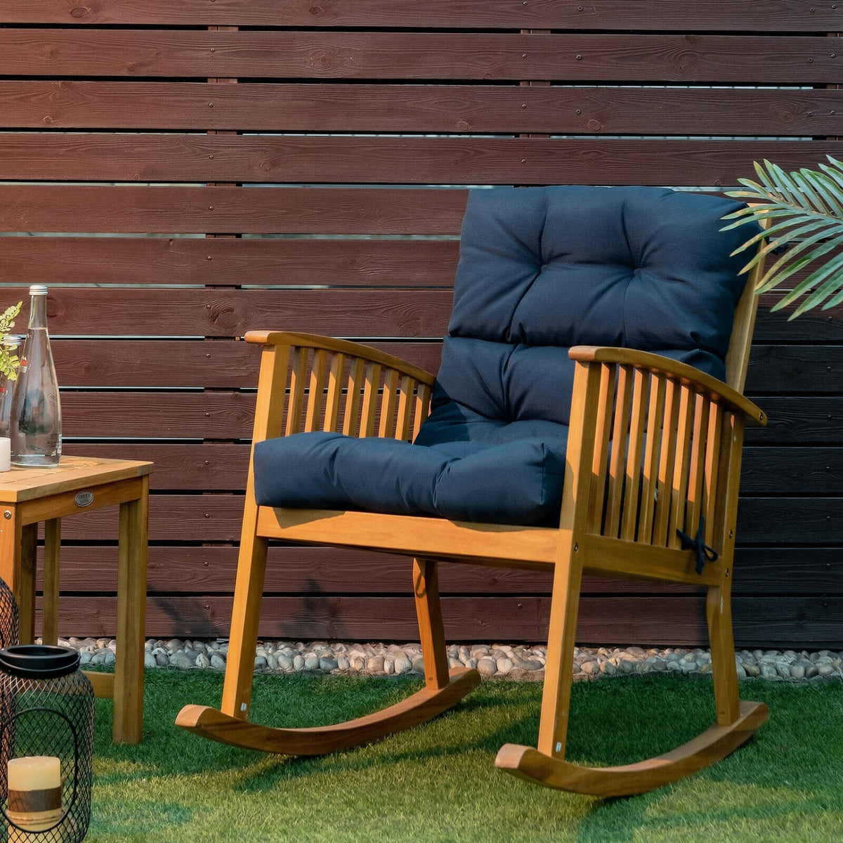 22 x 44 Inch Tufted Outdoor Patio Chair Seating Pad-Blue-Outdoor Furniture Accessories-DECOROLALA